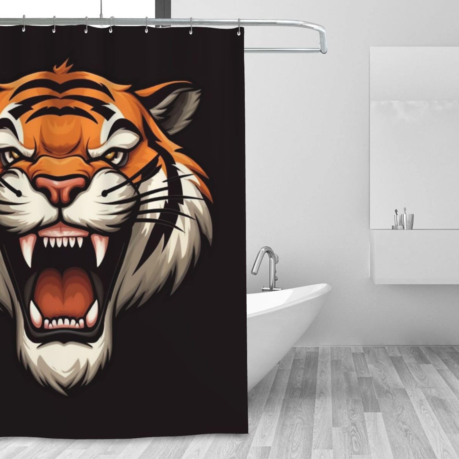 Rideau de douche moderne tigre pour une ambiance de salle de bain d'hiver