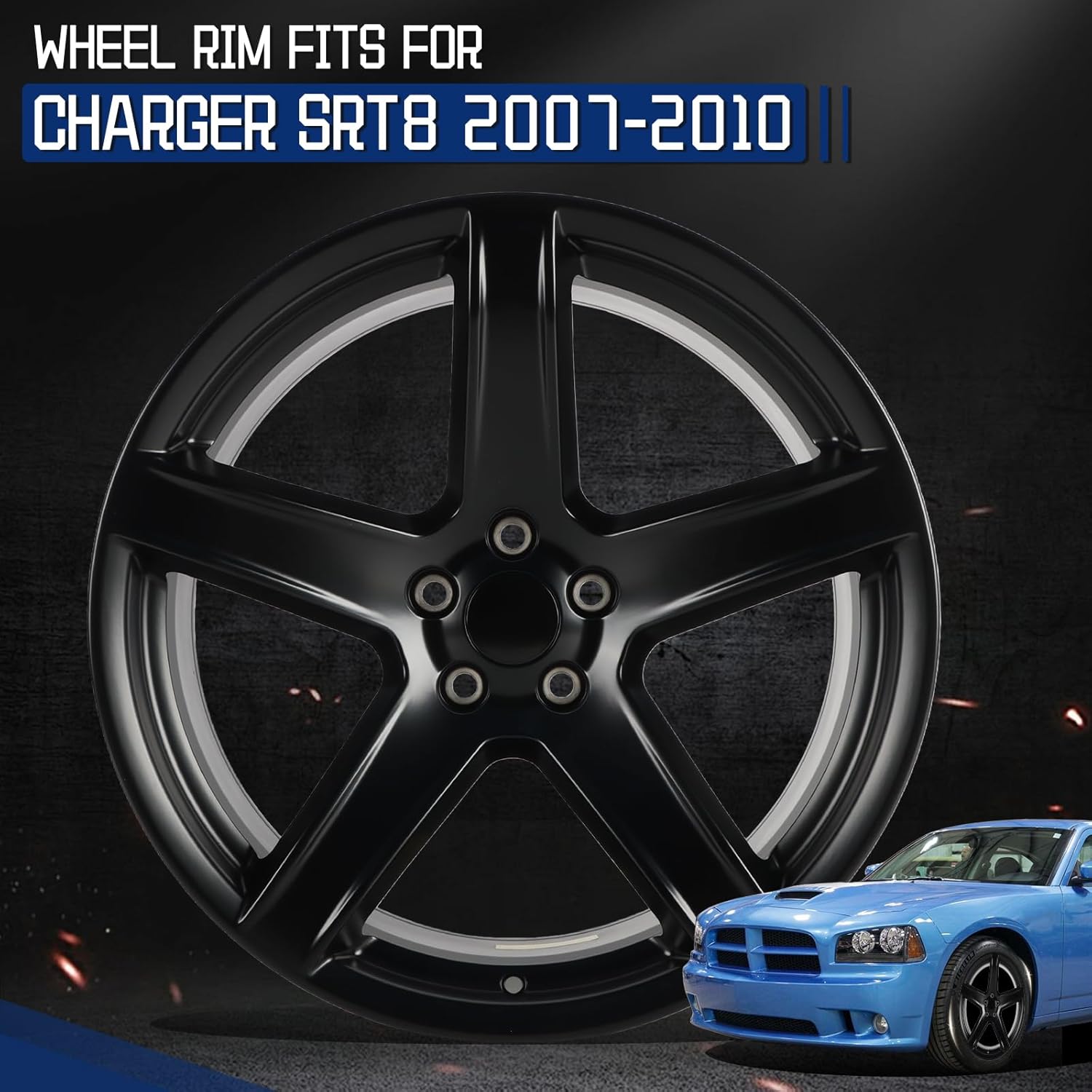 New Replacement Rim 20x9.5 inch Satin Black Premium Aluminum Alloy Wheel Rims Fit for Charger SRT8 2007-2010, Fit for Charger 2006-2025, Fit for Challenger SRT8 2008-2010