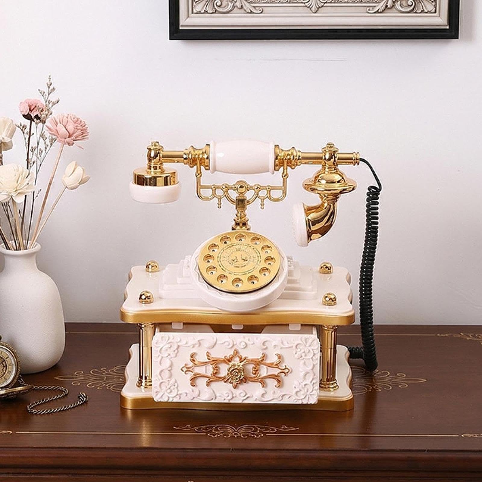 Caja de Música con Forma de Teléfono, Adorno Musical de Escritorio de Polipropileno de, Estilo Europeo, Detalles Giratorios Creativos, Ideal, Blanco, Individual