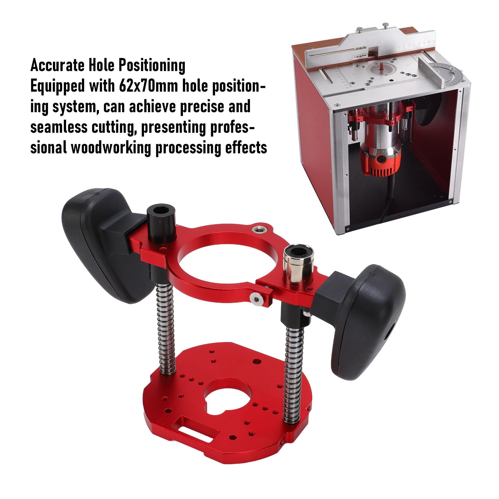 Asixxsix Ręczny System Podnoszenia Routera, Wytrzymały Metal | Mocowanie od 63,5 do 65 mm, skok 40 mm, otwór montażowy 62 x 70 mm, z uchwytem, ​​uniwersalne do obróbki drewna