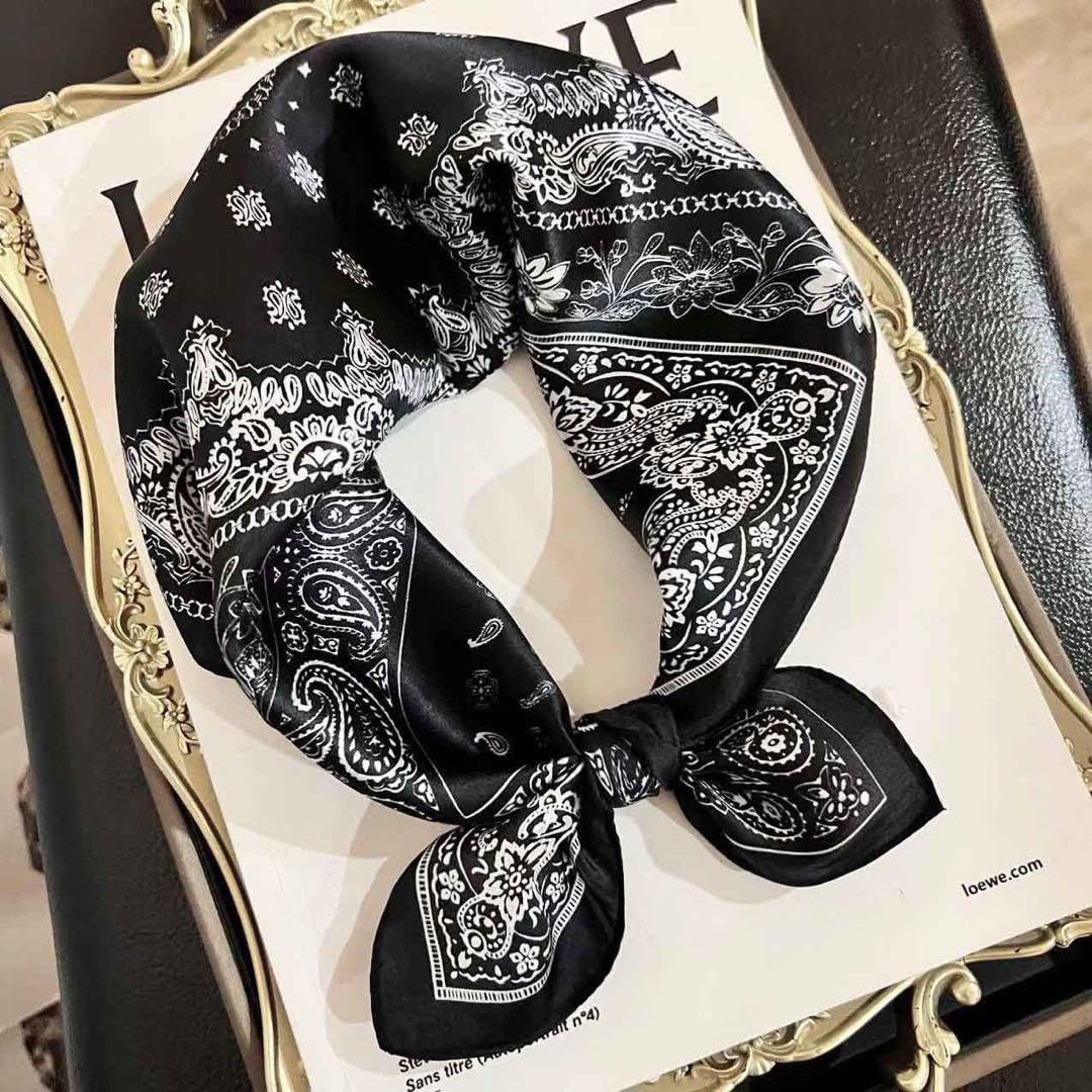 Amazon.co.jp: シルクスカーフ 黒 バンダナ風 長方形 夏小物 流行 上品