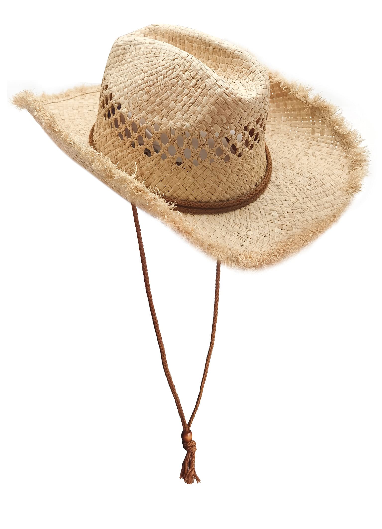 Carnavalife Sombrero de Cowboy/Cowgirl de Paja Vaquero Panamá con Banda Occidental/Oeste Unisex Talla Única Hombre Mujer para Verano Coachella Playa al Estilo Country Brasileño Bohemia Indiana Rafia Natural