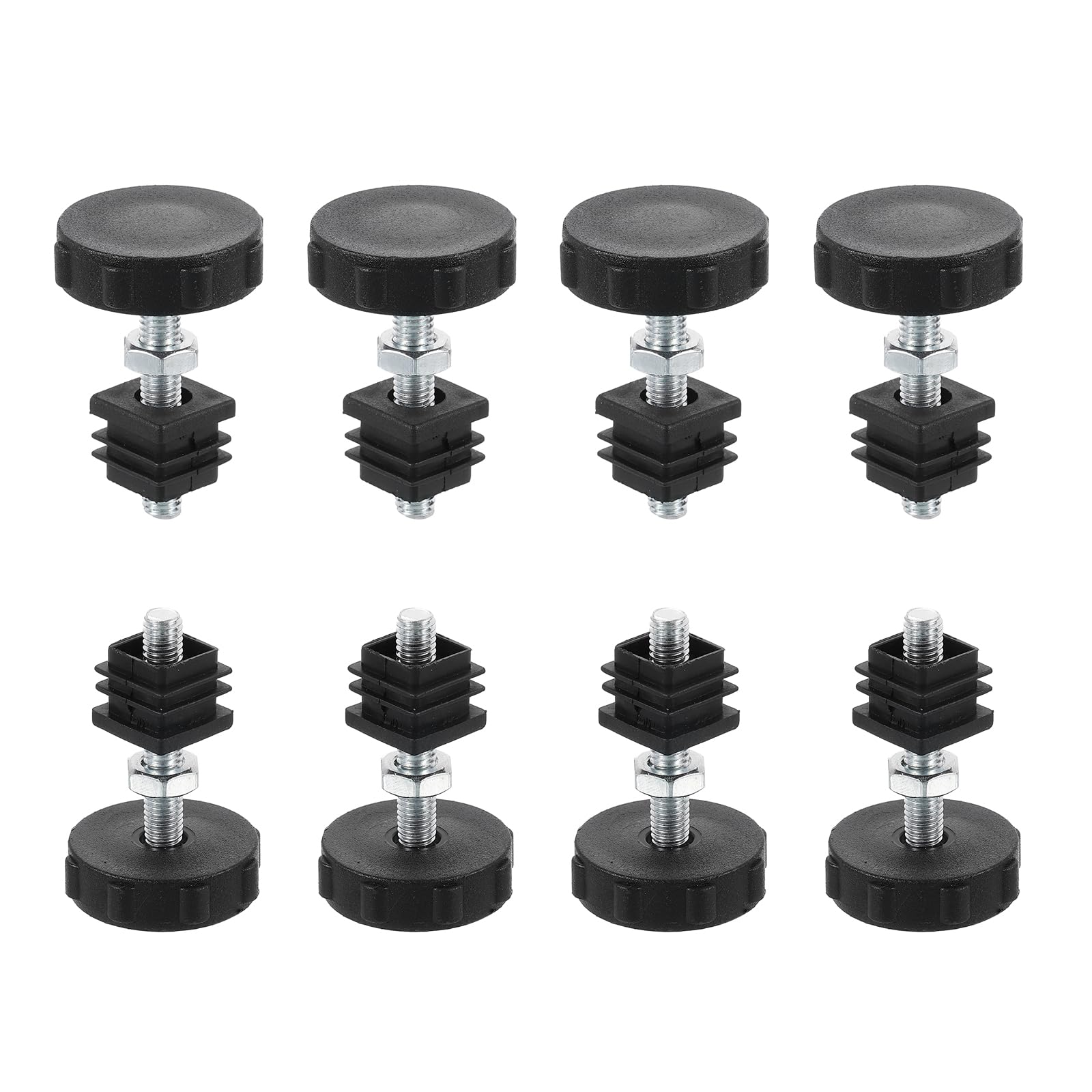 DTGN 20x20mm(LxW) Adjustable Leveling Feet - 8Set - Good for Furniture - Square Insert Kit Furniture Glide - Black