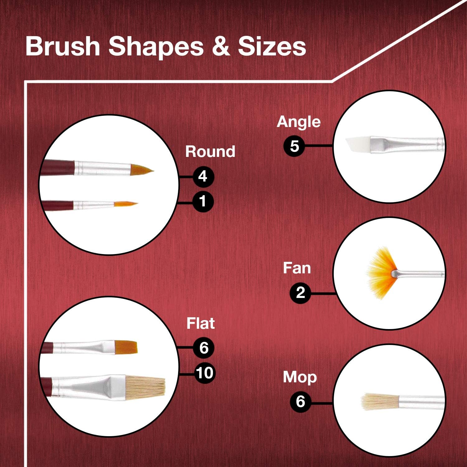 U.S. Art Supply 12-Piece Long Handle Nylon Hair & Bristle Artist Paint Brush Variety Set Red Handle