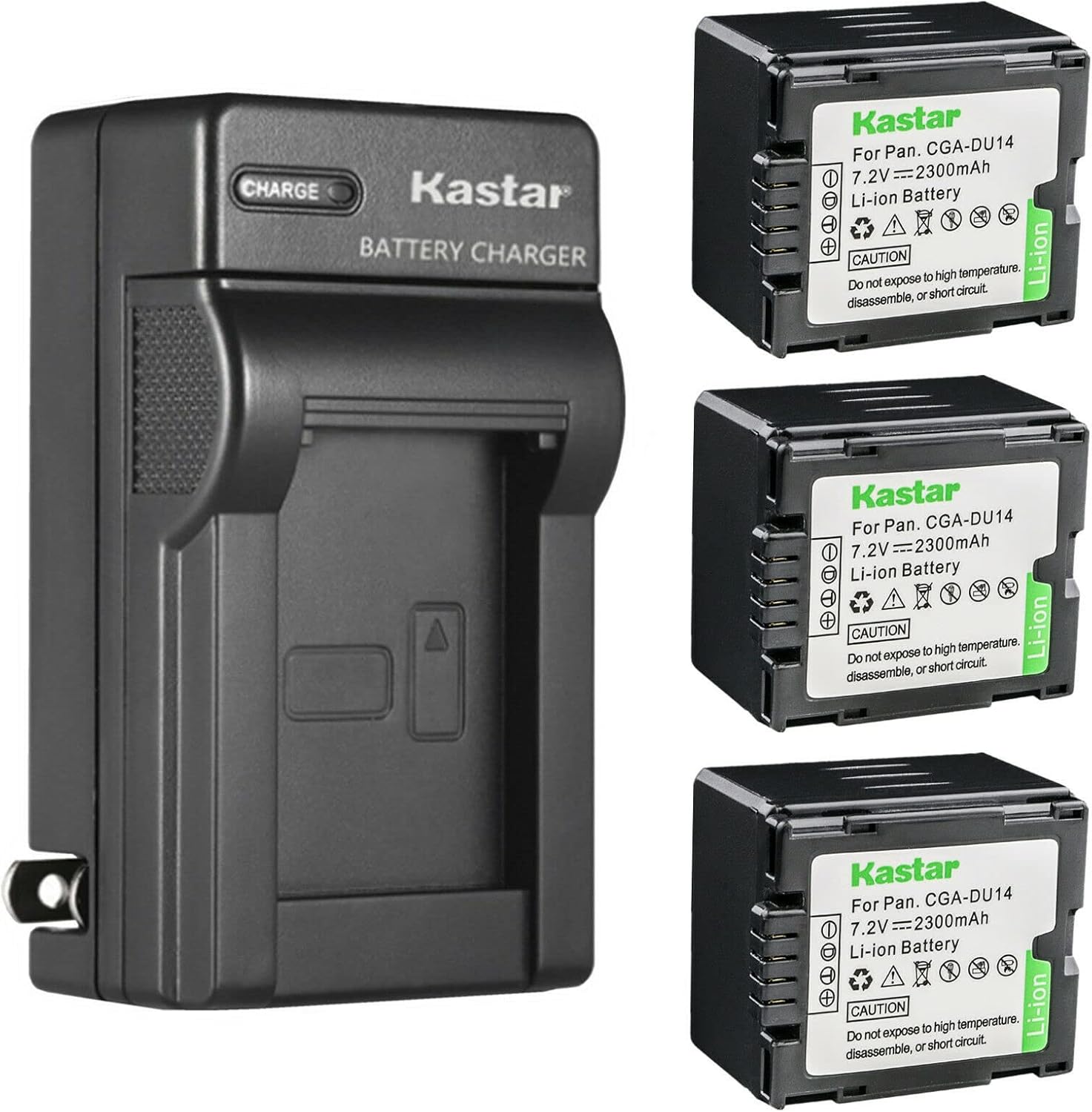 Kastar 2-Pack CGA-DU14 Battery and AC Wall Charger Replacement for Panasonic PV-GS250, PV-GS300, PV-GS320, PV-GS400, PV-GS500, SDR-H18, SDR-H20, SDR-H200, SDR-H250, SDR-H280, SDR-H288, VDR-D100 Camera