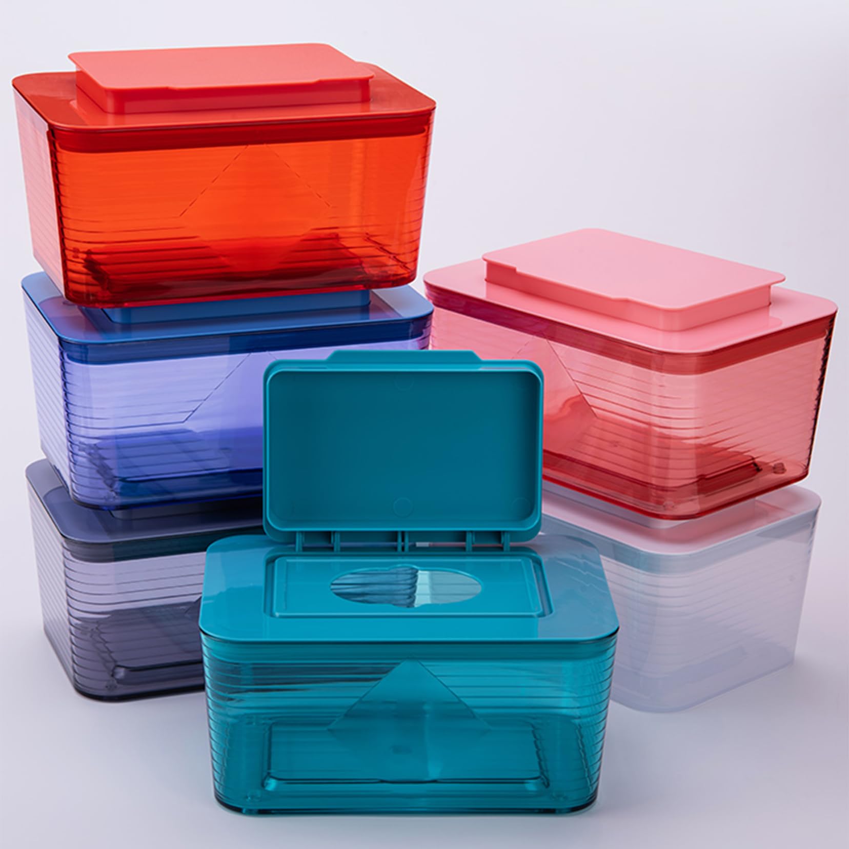 Caja de toallas húmedas, Dispensador de toallitas húmedas de escritorio selladas multicolor(Blu)