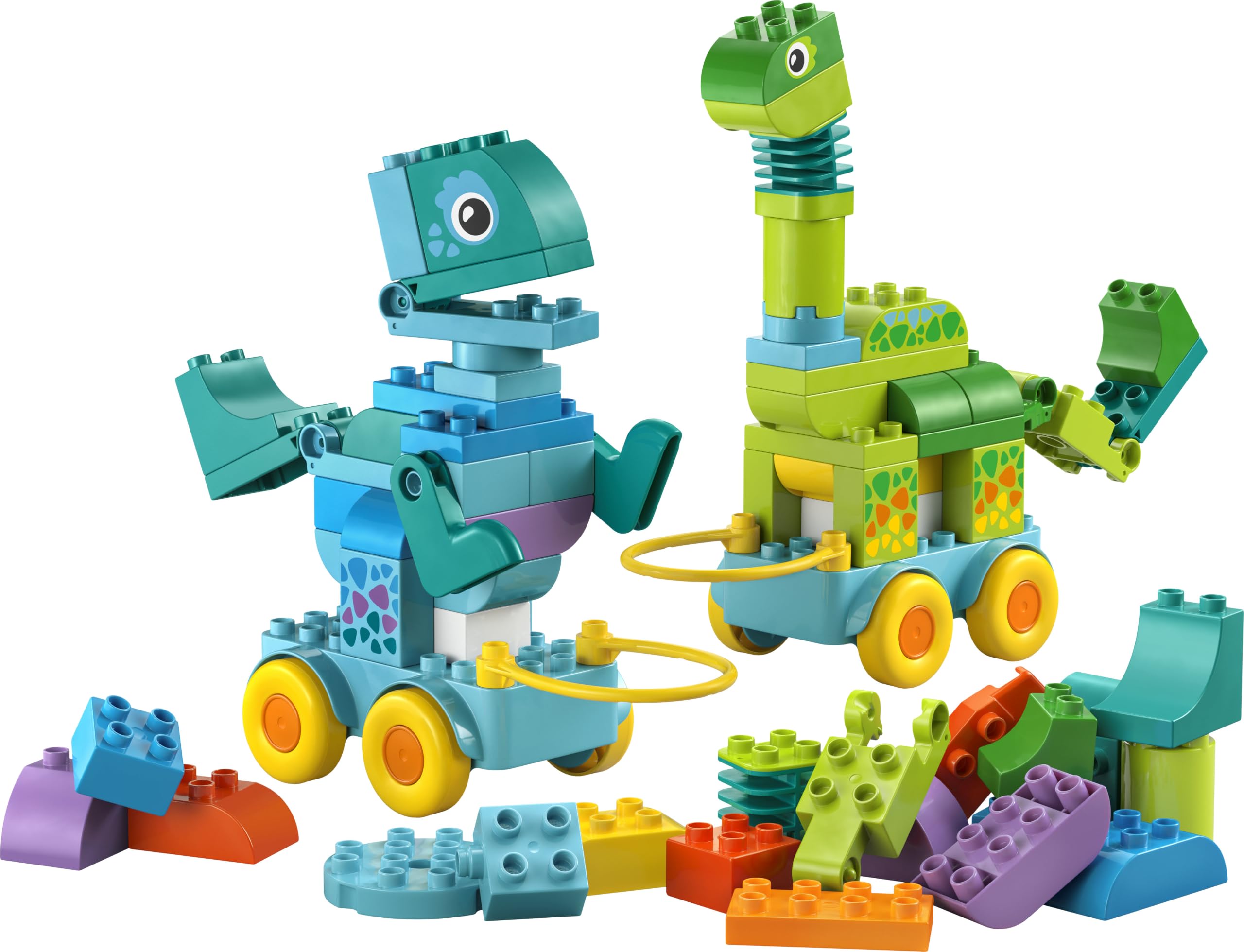 LEGO Duplo Ma Ville Dinosaures sur Roues 3-en-1 Jeu Éducatif pour Fille ou garçon 3 Ans - Diplodocus, T-Rex, tricératops & stégosaure ou ptéranodon & Parasaurolophus - Figurines de Dinosaures 10451