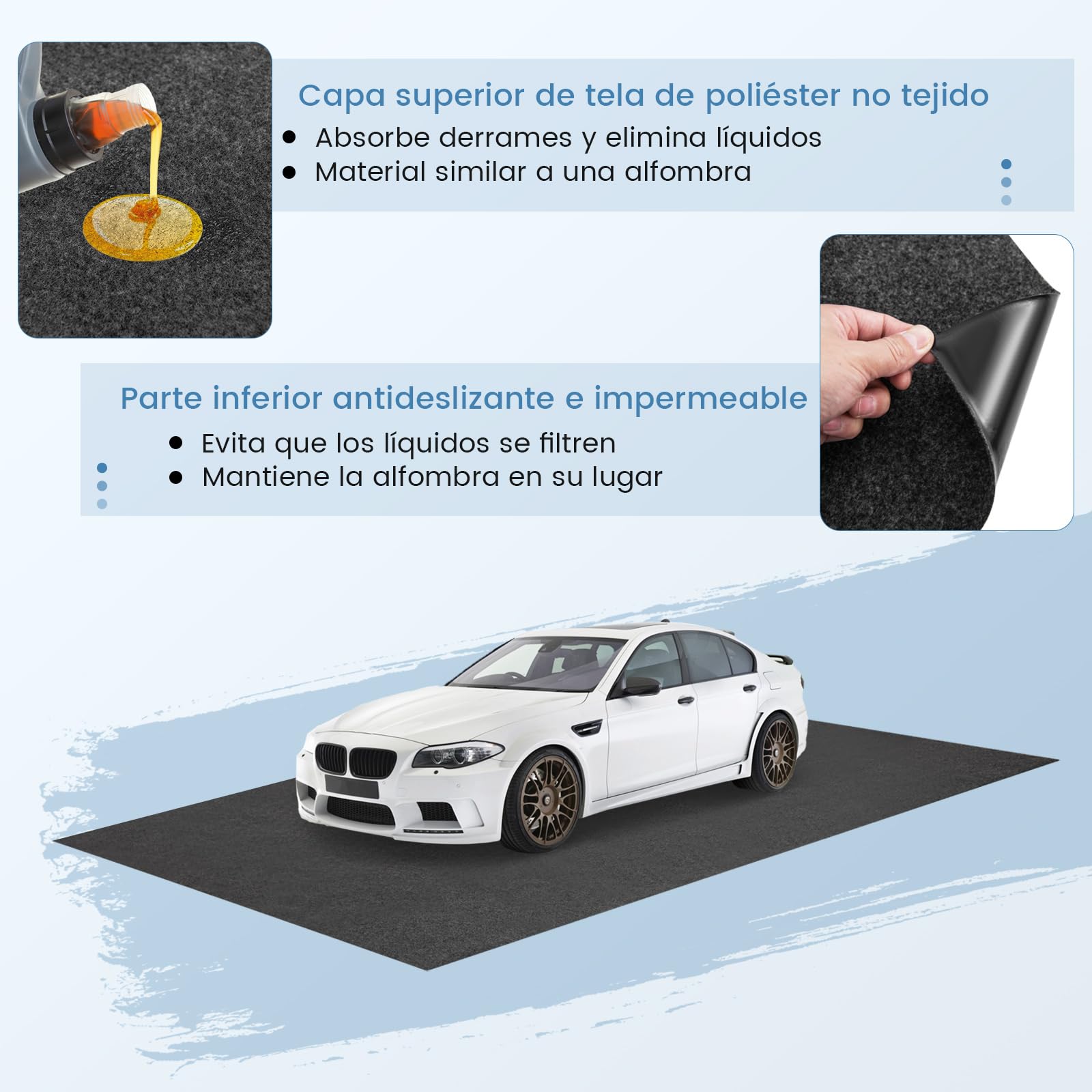 COSTWAY Tapete para Suelo de Garaje, Alfombra Absorbente para Derrames de Aceite, Alfombra de Piso Reutilizable y Lavable para Garaje, Incluye Cinta Adhesiva de Doble Cara (600 x 220 CM)