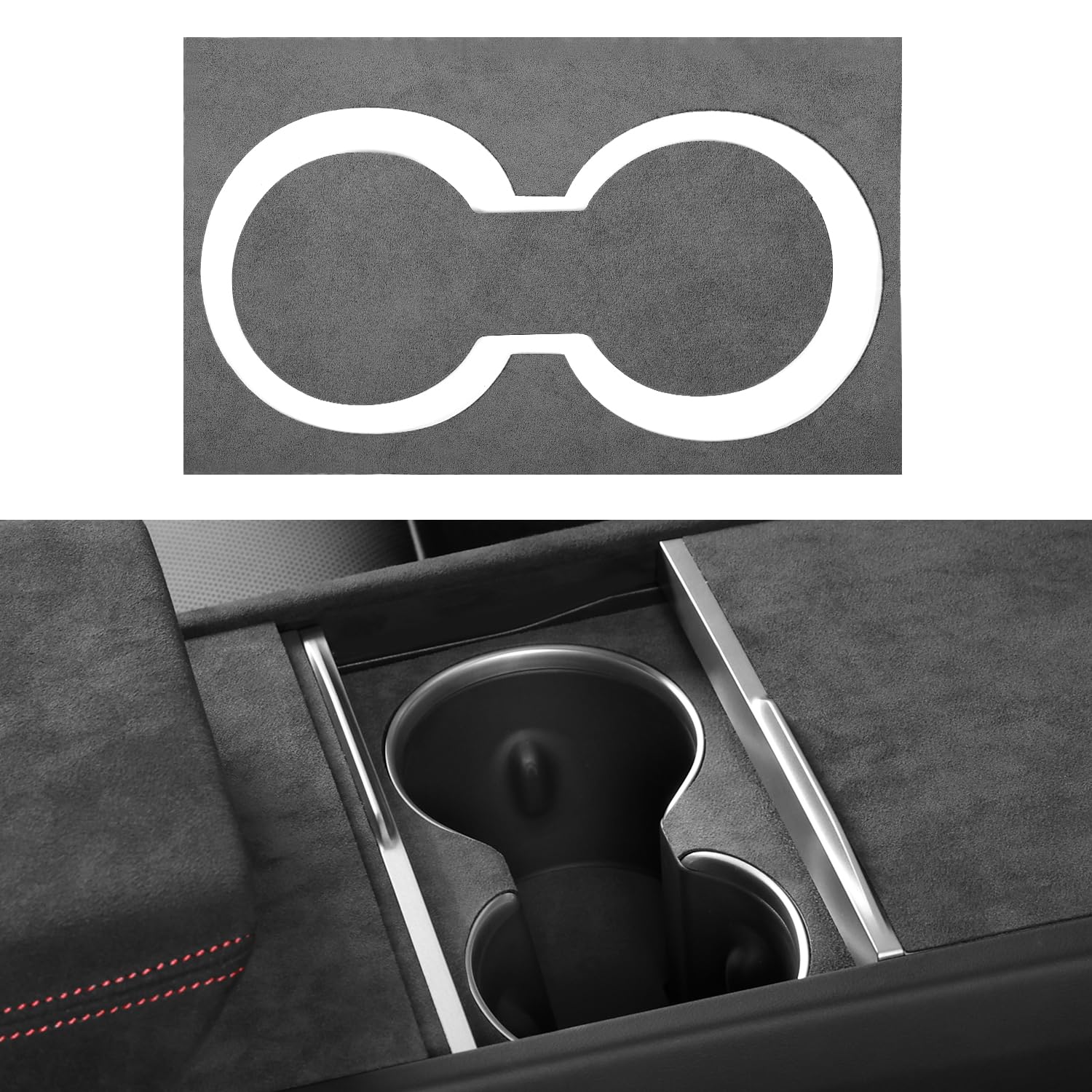 MEWANT 9894 Gray Athsuede Cup Holder Trim Cover Replacement Frame for Tesla Model 3 Highland 2024 Cup Holders Protection Non-Slip Interior Accessories Cup Coasters