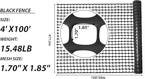 Miniatura 33 de PotatoLife Valla de seguridad de malla de plástico, rollo de 4 x 100 pies con 100 bridas, red temporal reutilizable para cercado de jardín, Verde