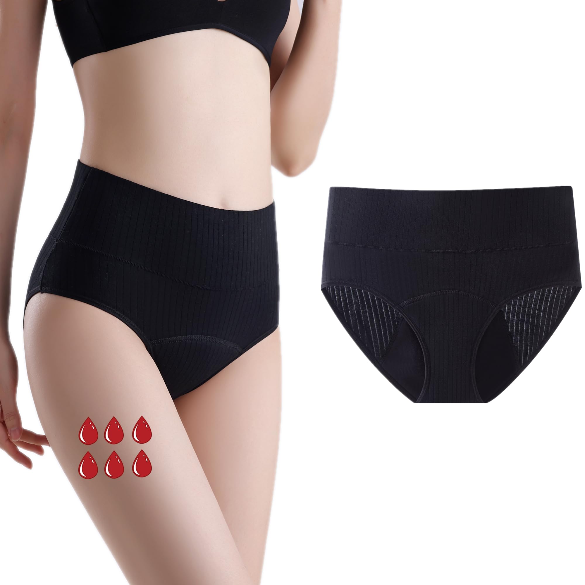 ZVZK Braga Menstrual Cintura Alta 40ML Absorción Bikinis Braguitas Algodón Bragas Menstruales Mujer Flujo Abundante