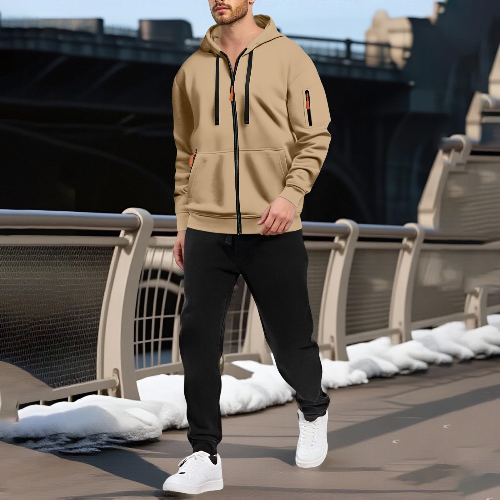 Tuta sportiva da uomo, 2 pezzi, giacca e pantaloni da jogging con cerniera