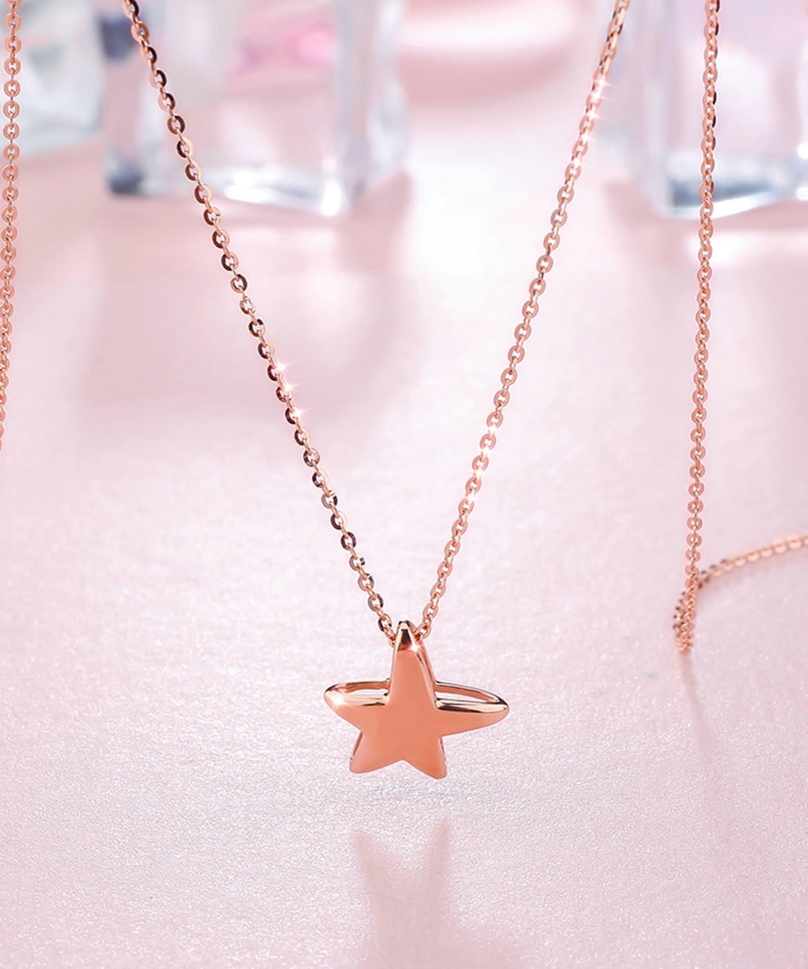 Collar de oro rosa de 18 K Au750, colgante de estrella de mar, para mujer, cadena de oro 750, 50 cm, Oro rosa de 18 quilates, Sin circonita