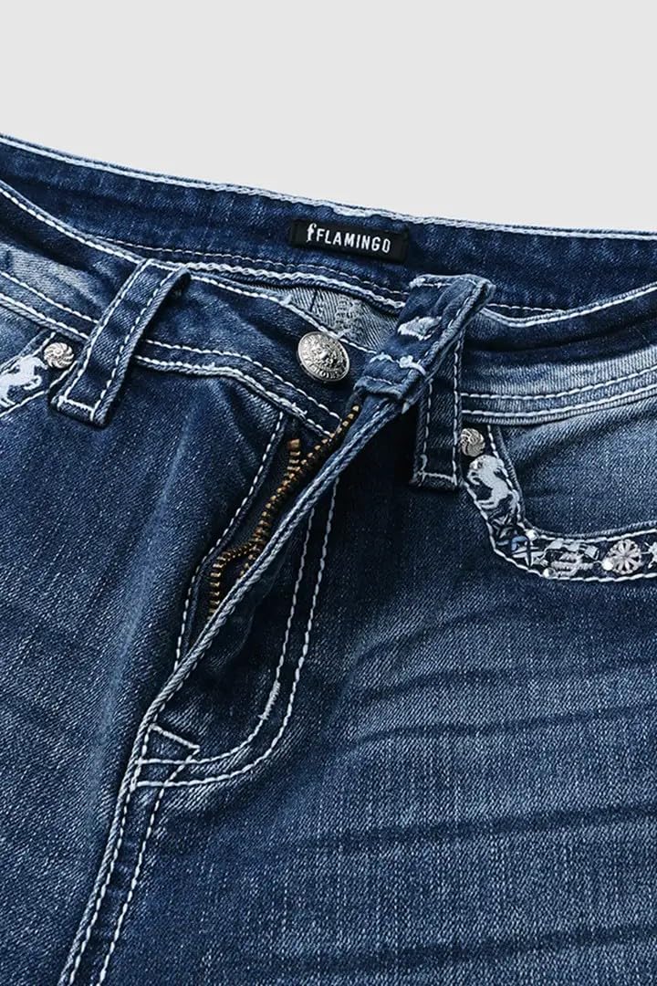Flamingals Damen Weich Bootcut Jeans