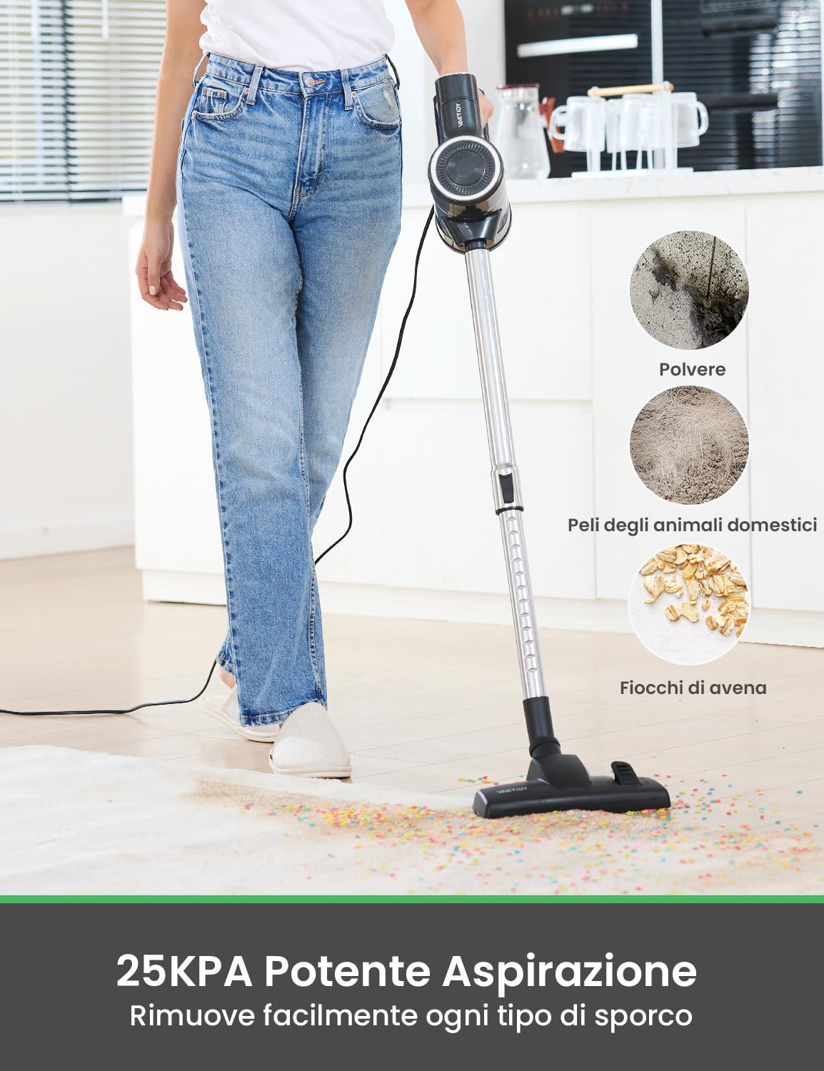 Vactidy C6 Aspirapolvere con Filo Potente 25KPa,Cavo da 7 Metri,Scopa Elettrica con Filo,Aspirapolvere Portatile 3 in 1, 600W,per Auto/Peli Animali/Tappeti/Pavimenti