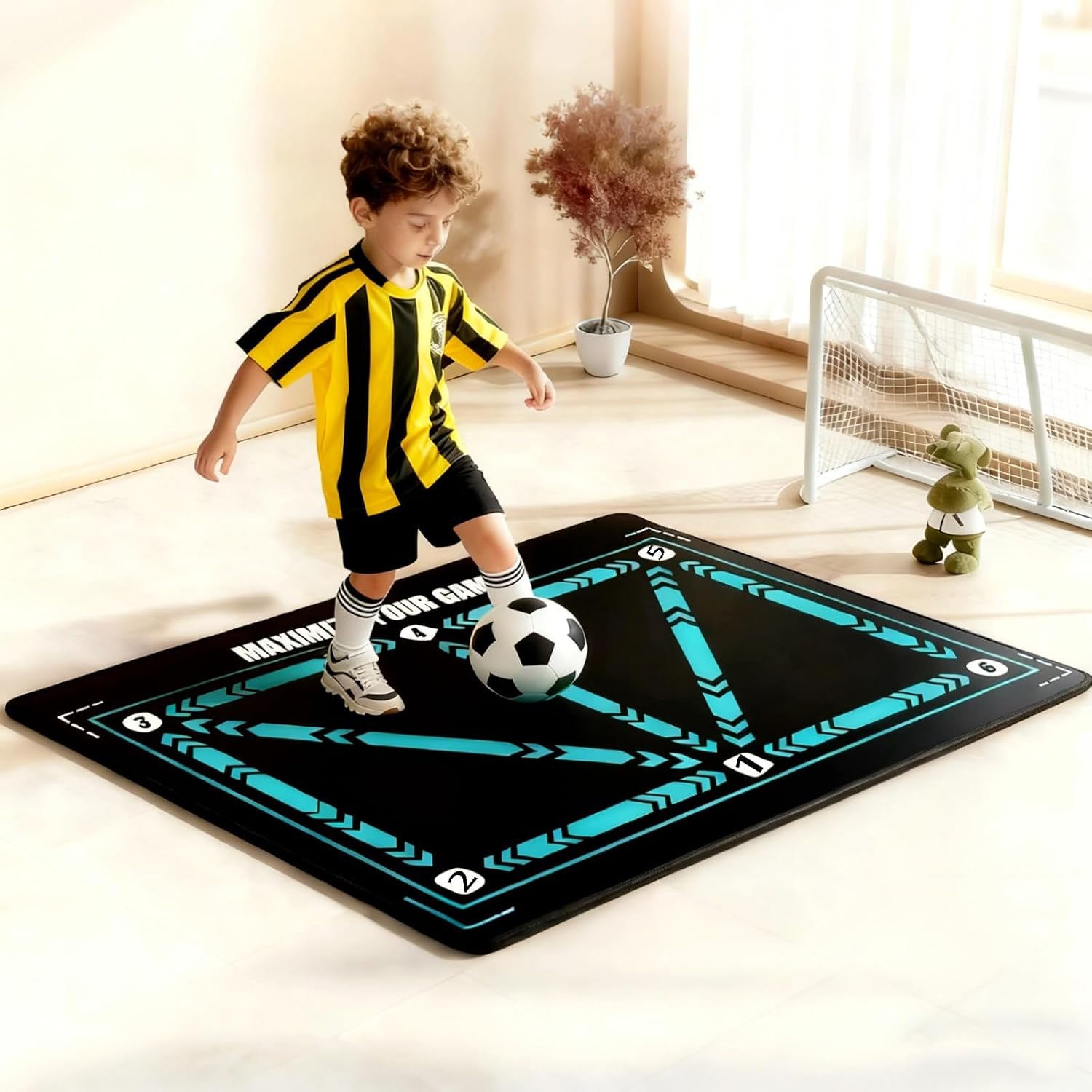 Indoor Soccer Practice Mat with Ball, 35.4 X 23.6 in, Football Training Mat, Anti-Slip Rubber Base, Numbered Points, Arrow Guides