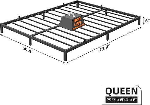 Miniatura 3 de GAOMON Base de cama Queen de 6 pulgadas, no necesita somier, marco de cama de perfil bajo, plataforma de metal resistente, marco de cama de metal