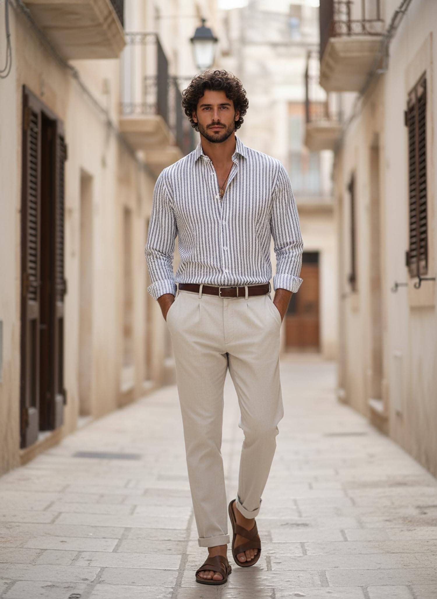 Lymio Camicia da uomo || Camicia da uomo a righe casual a maniche lunghe (Crazy-Full)