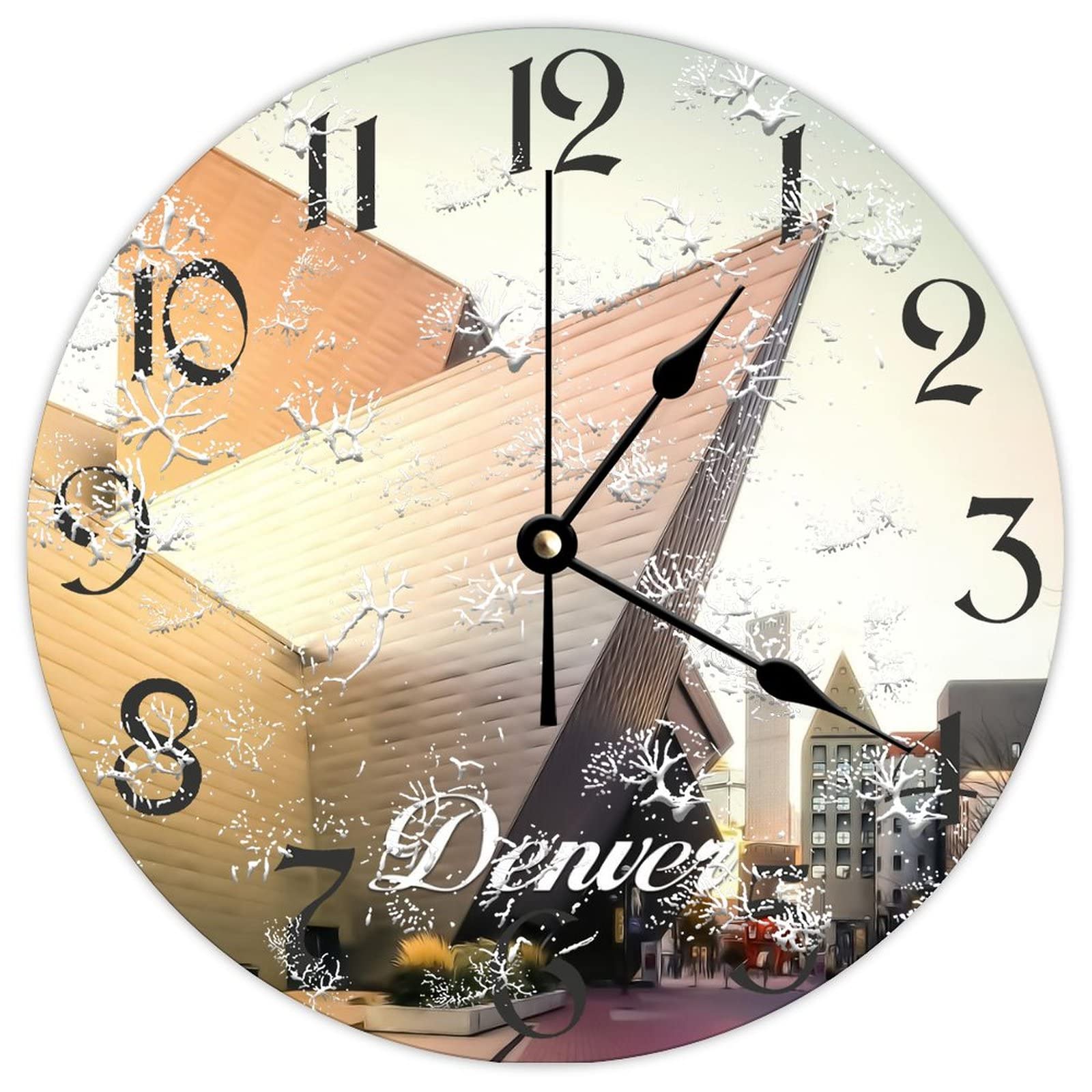 Horloge ronde en bois Denver City silencieuse sans tic-tac pour dormir sans bruit de fond