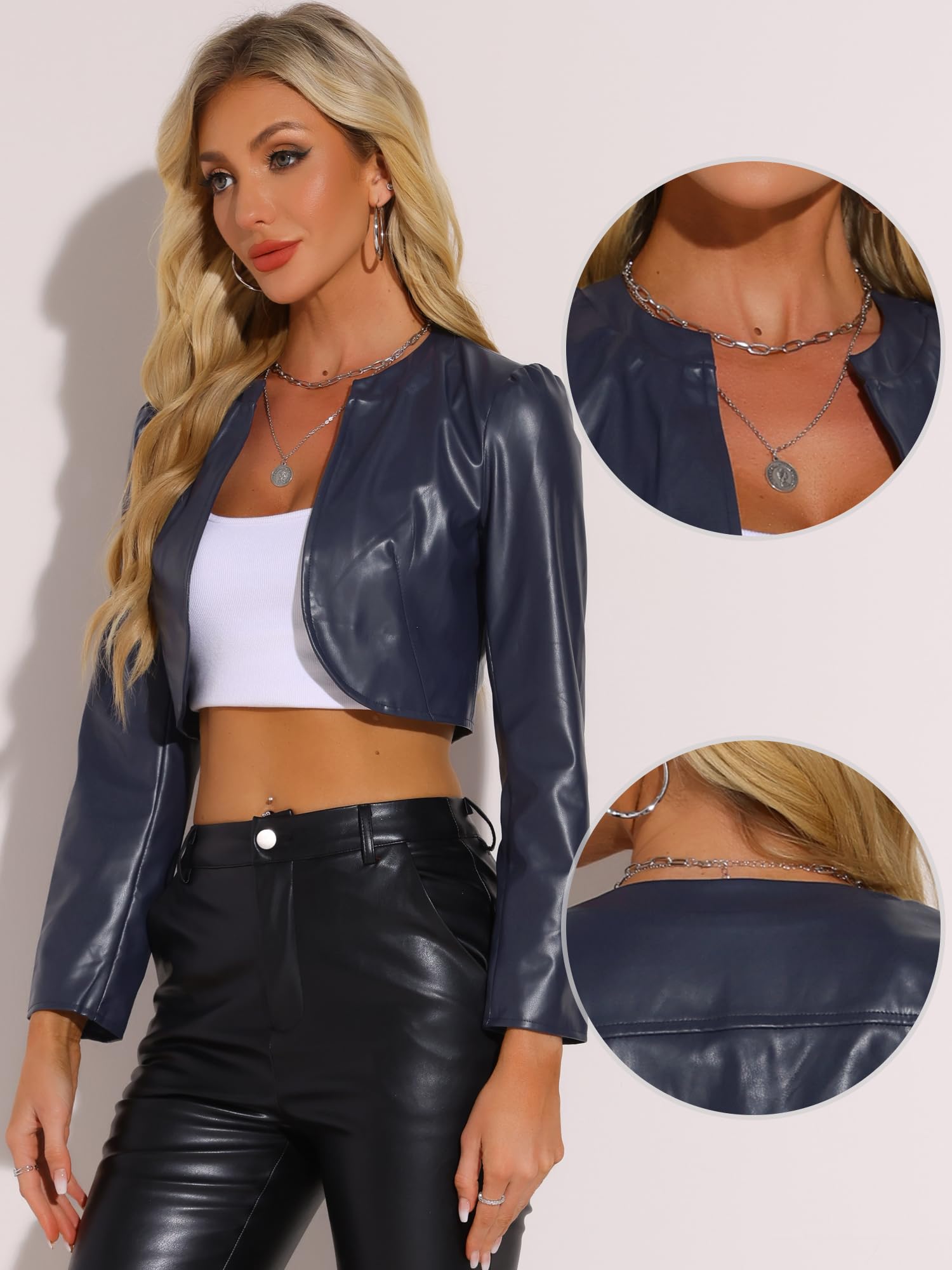 Allegra K Coprispalle in pu Bolero per Donna Giacca Corta in Pelle Aperta sul Davanti Cardigan a Maniche Lunghe