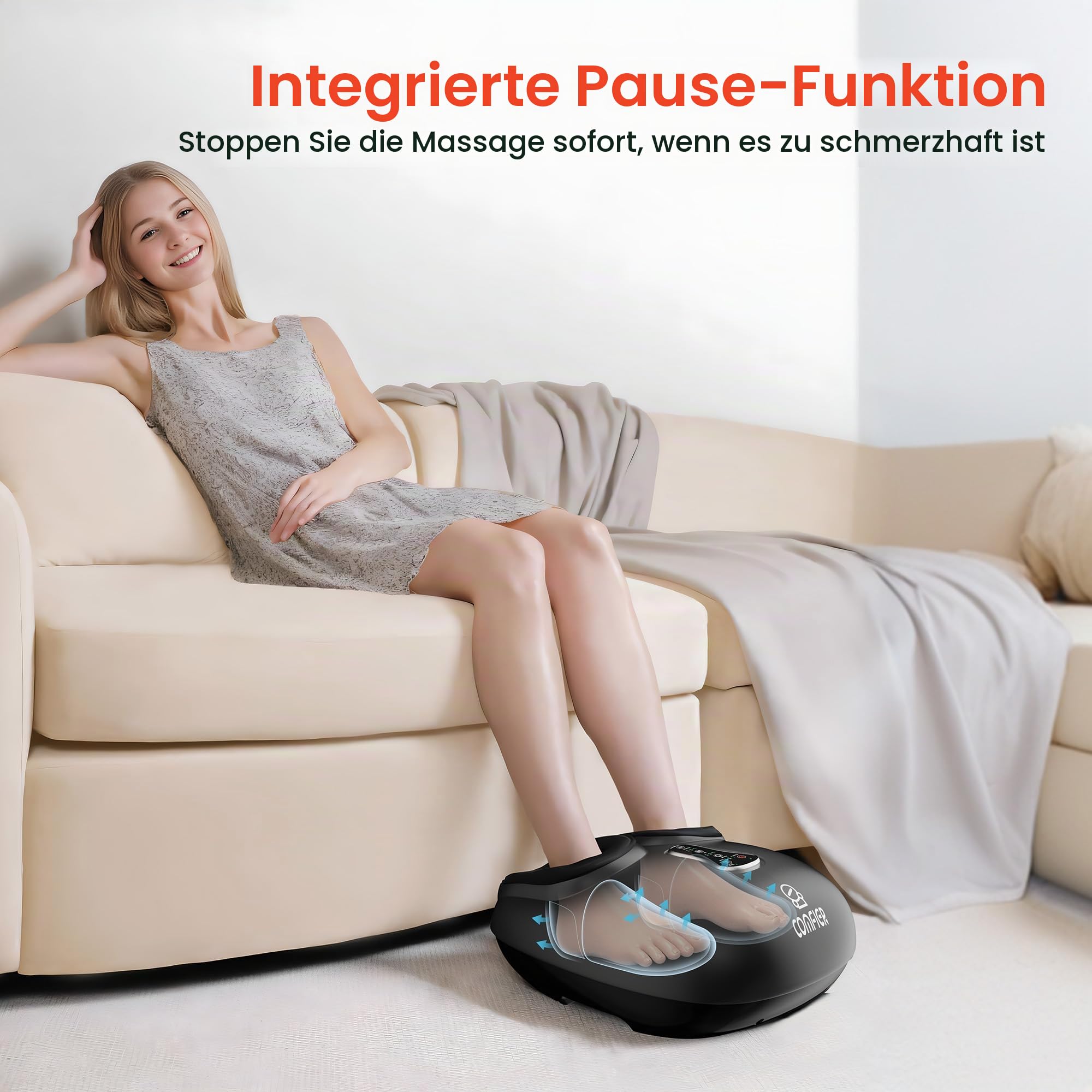 COMFIER Fuß-massagegerät mit Fernbedienung, Pausenfunktion, Fußmassagegerät mit Wärme, Kompression, Vibration, Shiatsu-Fußmassagegerät für Neuropathie, Plantar-Fasziitis, Geschenk für Männer/Frauen