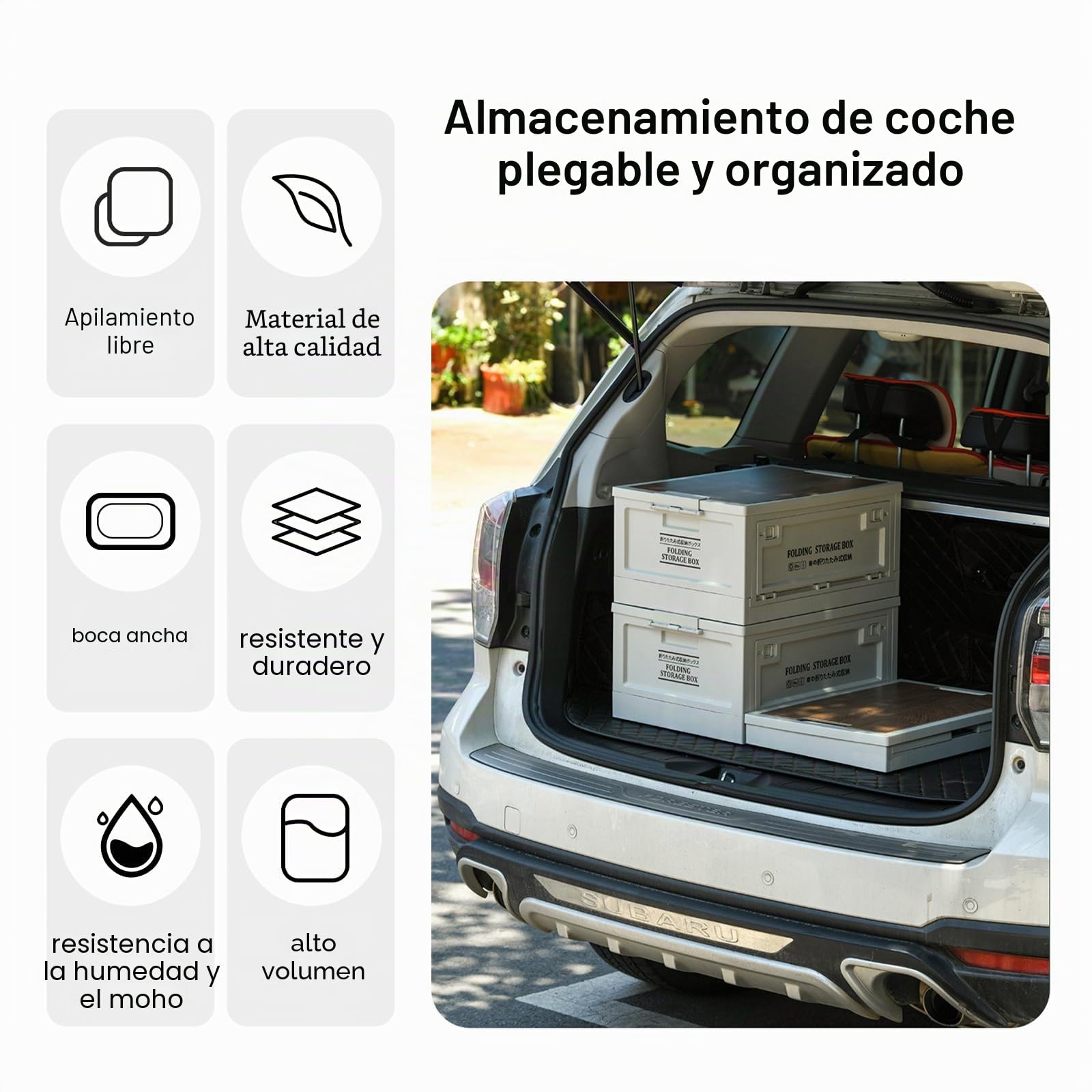 Caja de Almacenamiento de 30 L, Caja de Camping Resistente al Polvo, Varias Cajas de Almacenamiento Plegables con Asa y Ruedas, para el Maletero, Cajas de Almacenamiento y Organizador para el