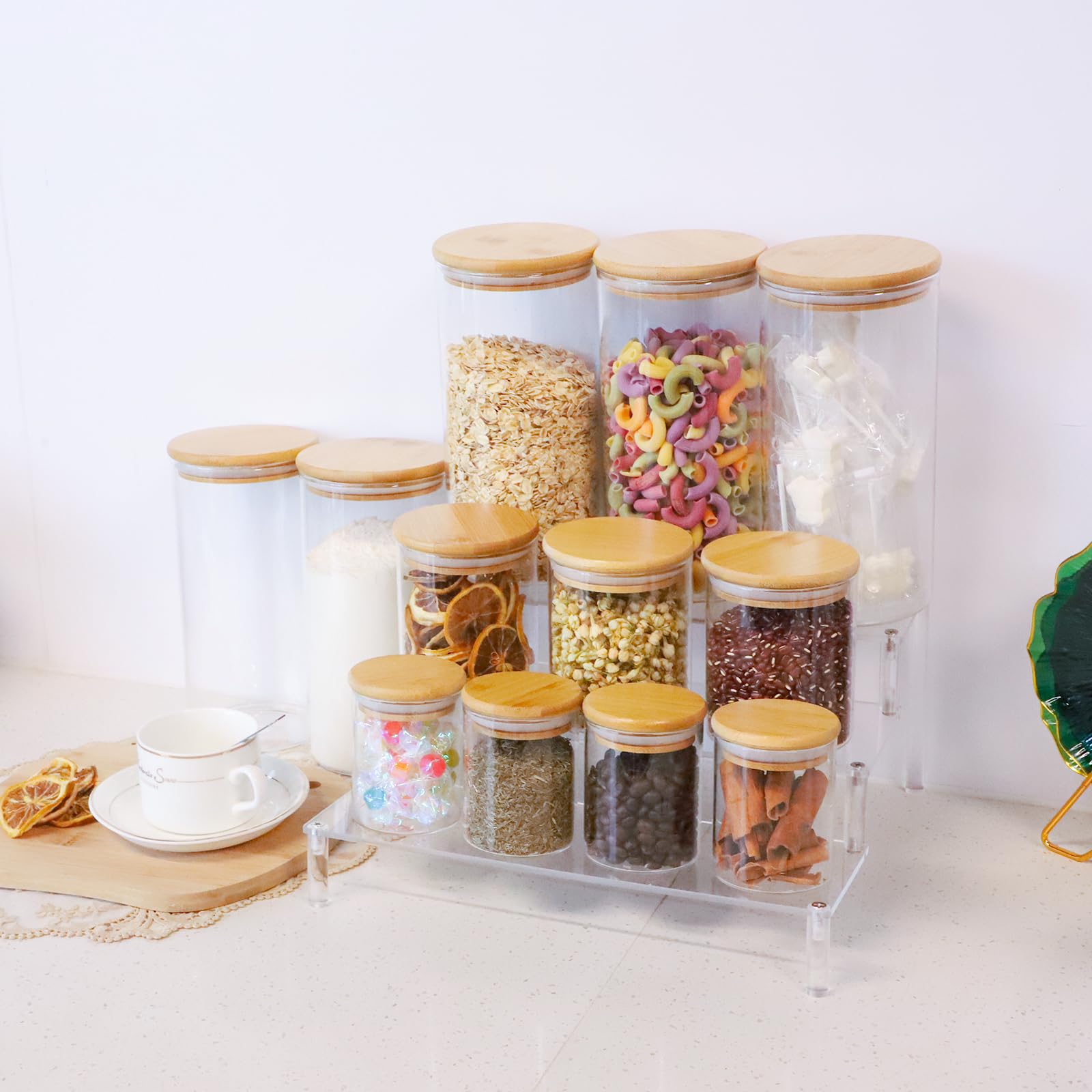EFUTURETIME Set van 6 glazen potten van 500 ml, 10,8 x 8,5 x 8,5 cm, luchtdichte kruidenpot met deksel van bamboe, opbergpot voor keuken, met etiket, voorraadpot voor granen, notenpoeder EFUTURETIME Set van 6 glazen potten van 500 ml, 10,8 x 8,5 x 8,5 cm, luchtdichte kruidenpot met deksel van bamboe, opbergpot voor keuken, met etiket, voorraadpot voor granen, notenpoeder