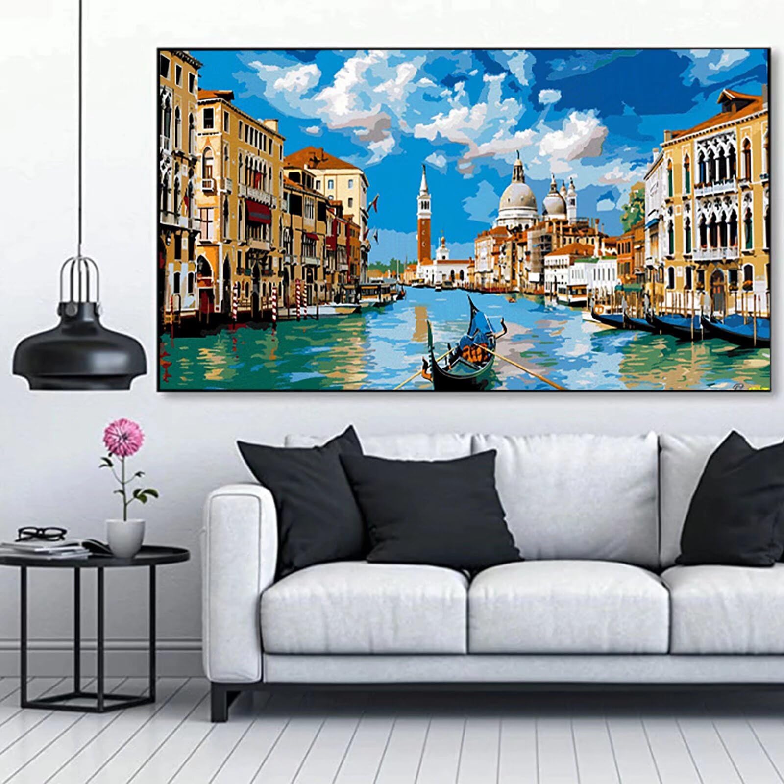 Malen Nach Zahlen Venedig DIY Malen Nach Zahlen Erwachsene Wasserstadt 50x100cm, Paint by Numbers für Anfänger mit Acrylfarbe Bastelset Erwachsene, als Geschenk für Frauen Home Deko (mit Rahmen) d-0