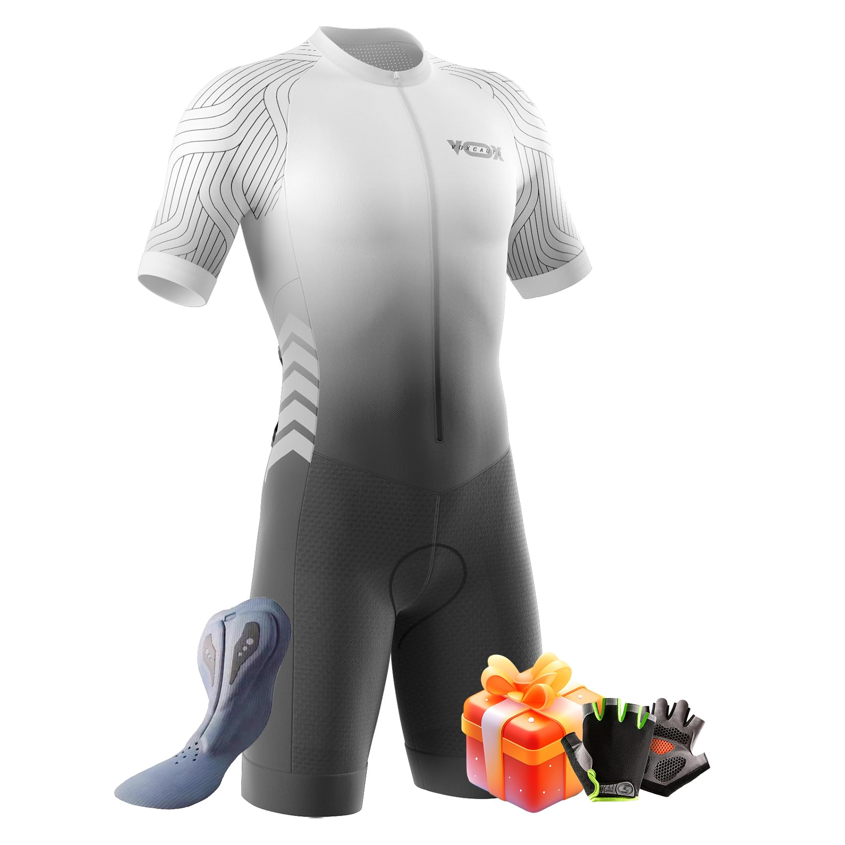 Triathlon Anzug Herren Herren Radsportanzug, Herren Fahrrad Skinsuit, Triathlon Anzug Herren Prämium Triathlon + Halbfinger Sommer Fahrradhandschuhe