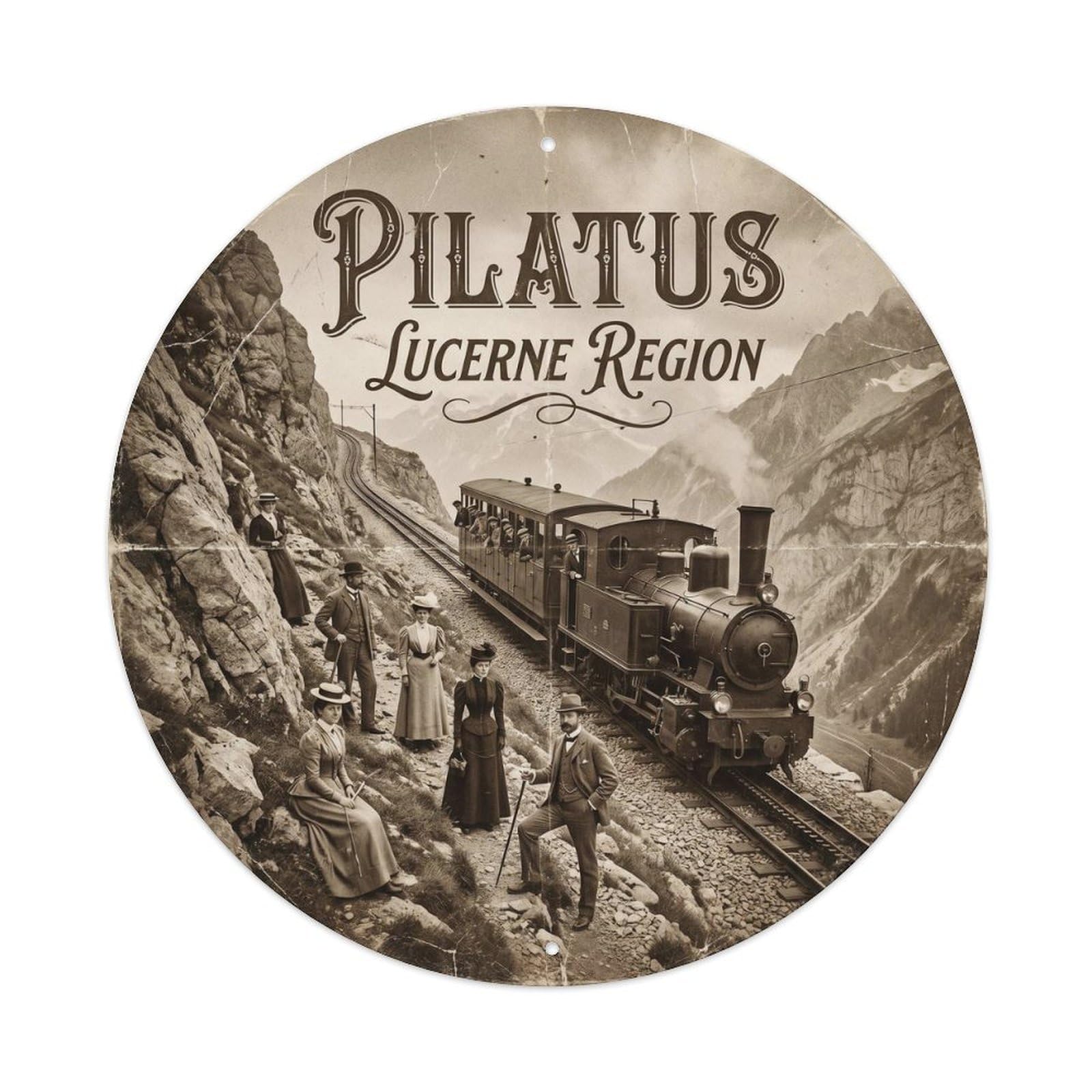 Vintage Travel Pilatus Switzerland Metal Tin Sign