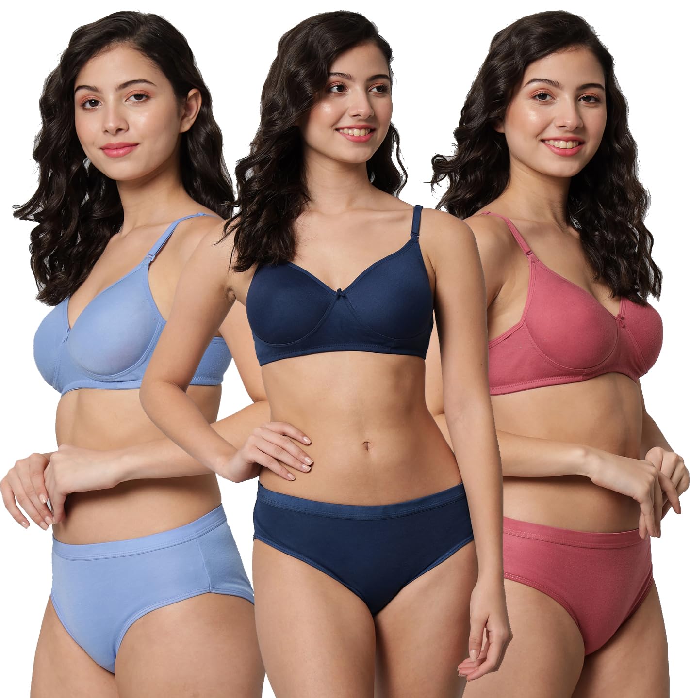 Women's Lingerie Set with Full Coverage Padded Women Cotton Bra Panty Set Sexy Bra Panty Set Pack of 3 Sets