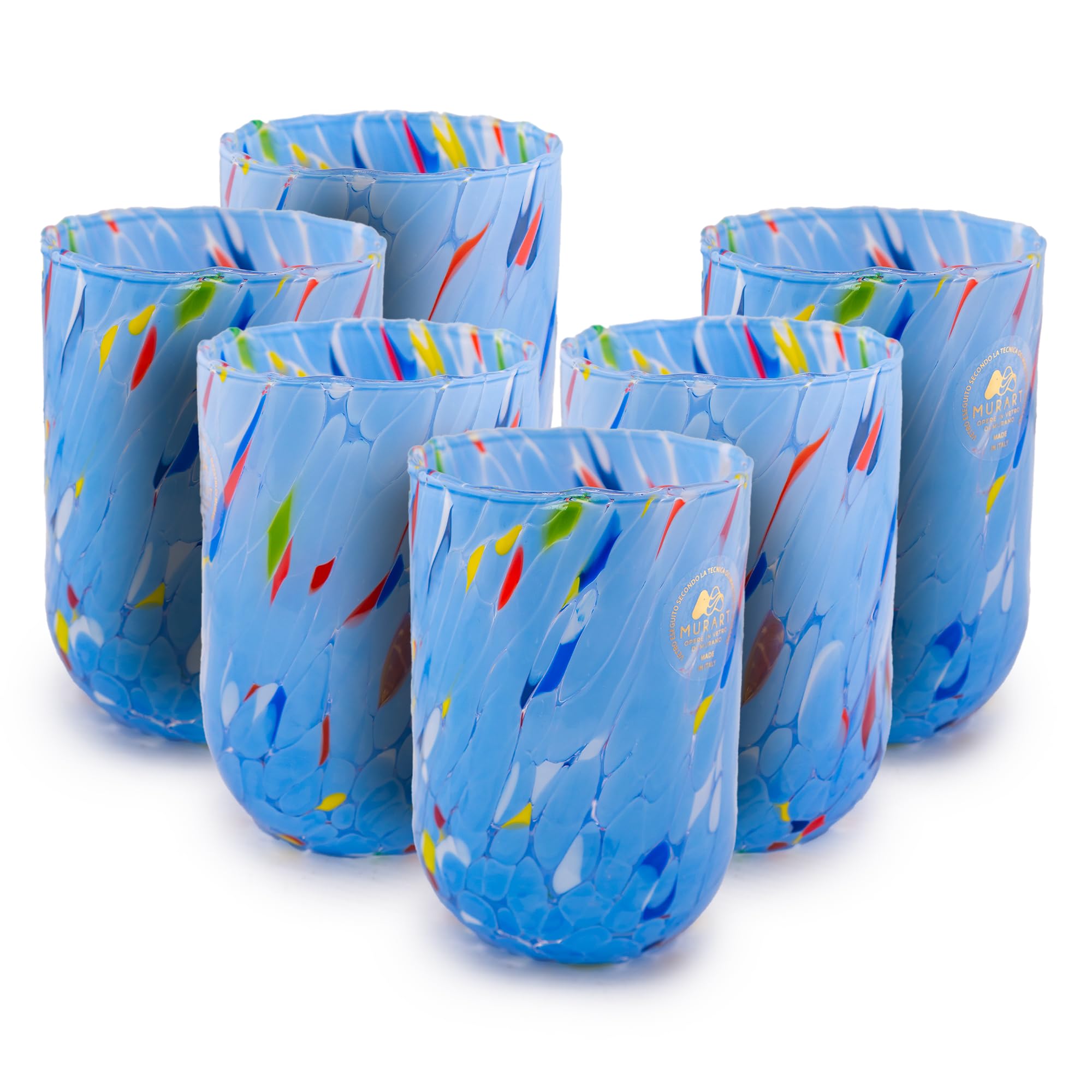 MurArt Juego de 6 vasos de agua bígaro de 400 ml de cristal soplado a mano de elaboración artesanal, colección Eleganza, fabricado en Italia