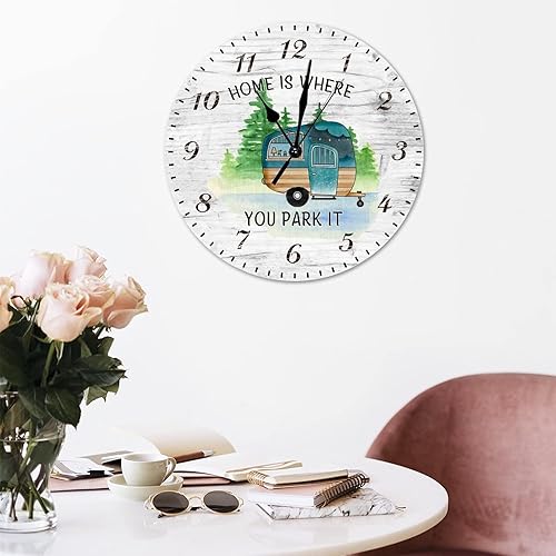 Miniatura 3 de ArogGeld Home is Where You Park It - Reloj de pared colgante de escena de campamento, 12 pulgadas, silencioso, sin tictac, funciona con pilas,