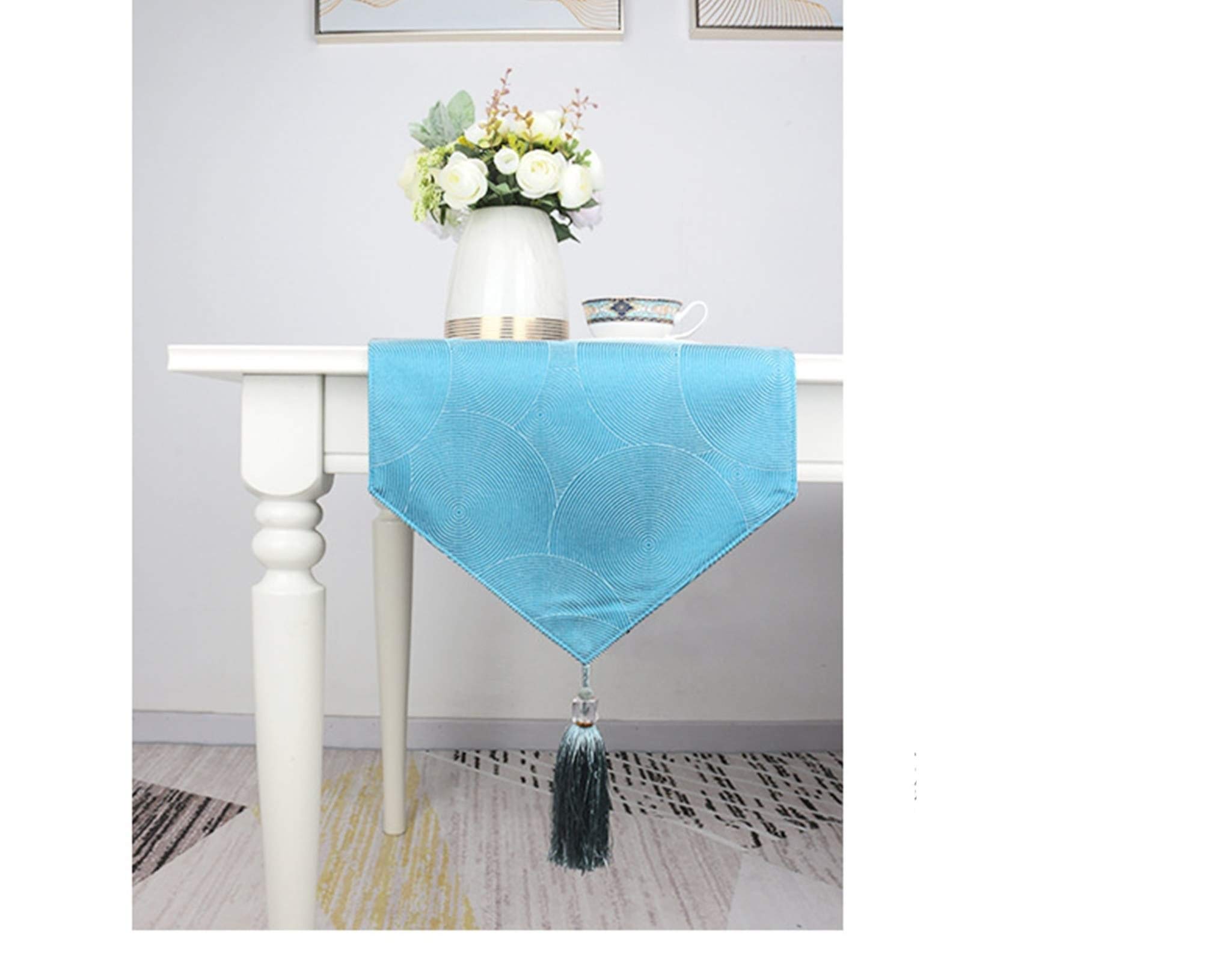 Table Runner Blue, Tischläufer Herbst Weihnachten 35X183cm Baumwolle Quaste Dreieck Faden Verlobung Deko