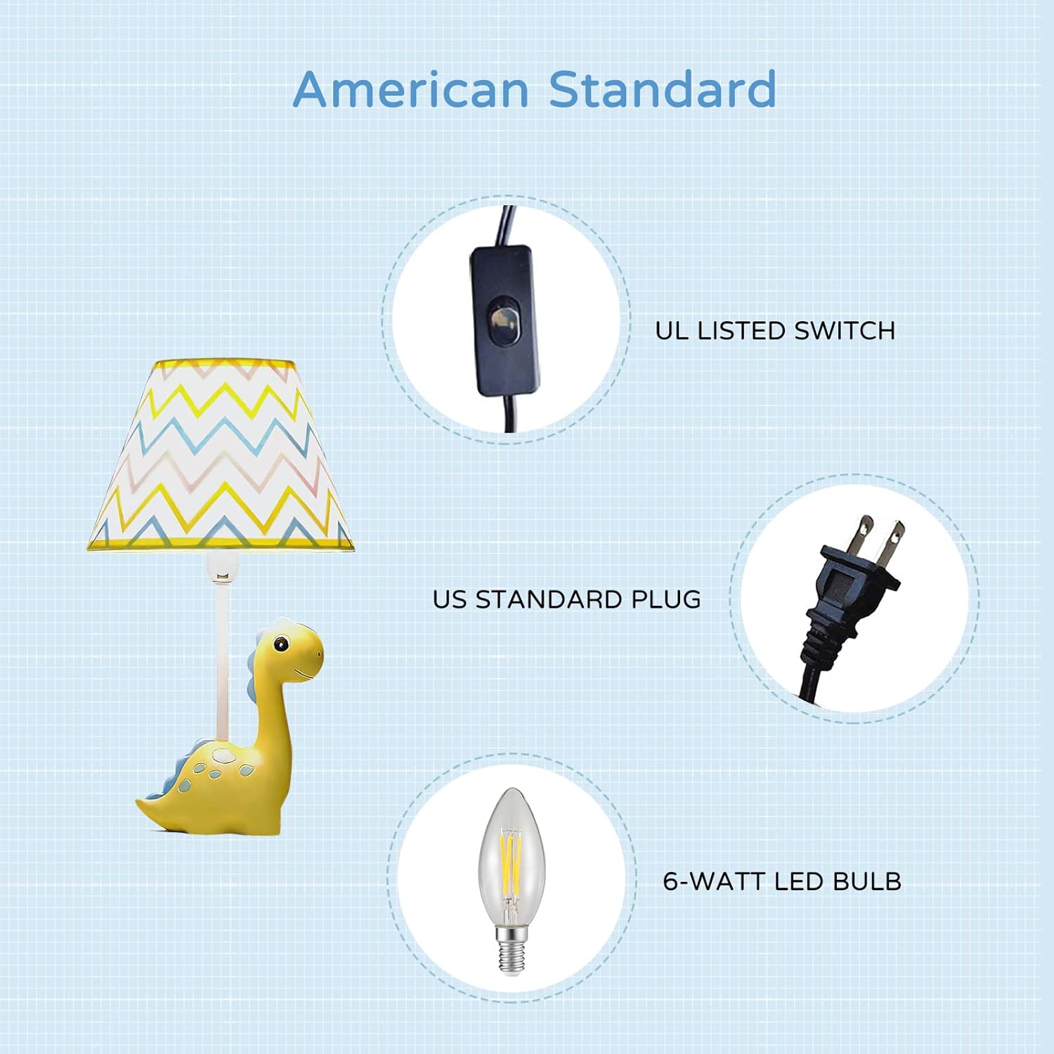 Kids Table Lamp, Thunder Dinosaur Lamp Design Bedside Table Lamp, 13 Inch Tall Desk Lamp with Barrel Lampshade for Kids Bedroom Décor, Come with an LED Bulb (Yellow Dinosaur)