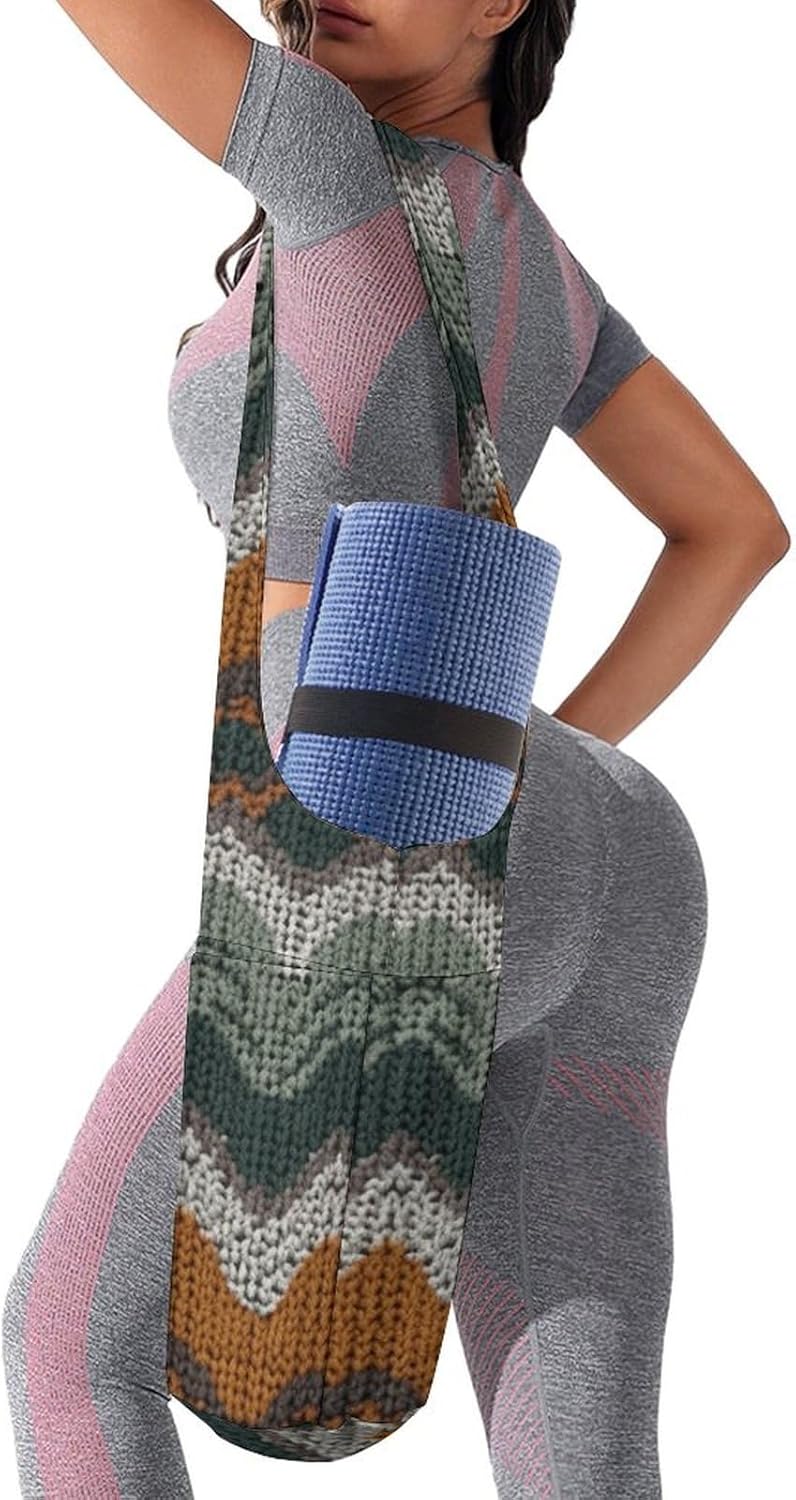 Canvas Yoga Bag,Brown And Green Pattern Printed Yoga Mat Handbag,Portable Yoga Mat Bag Large Capacity Gym Bag for Men Women Pilates Beach Travel