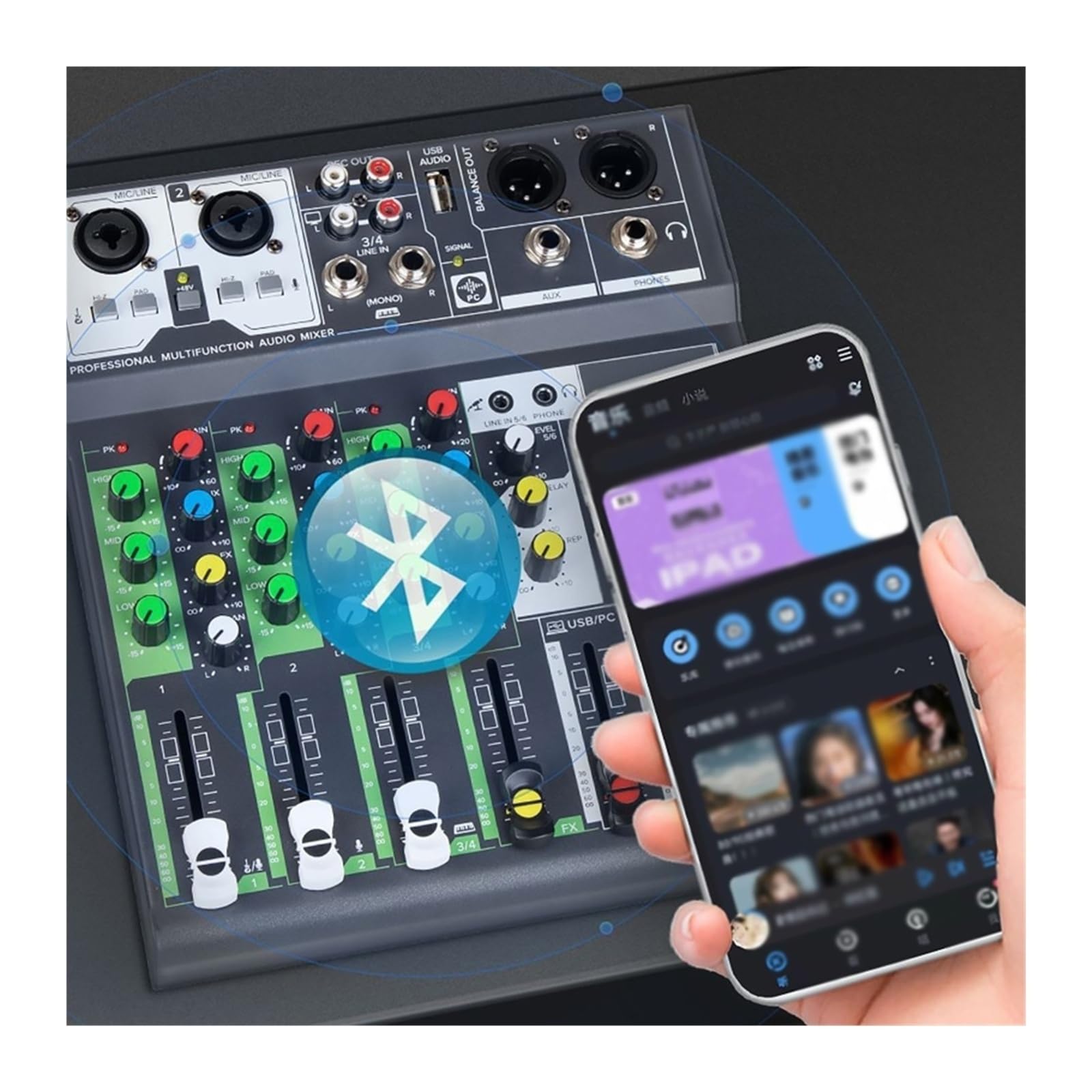 Mezclador de audio, Consola mezcladora de sonido con Bluetooth, profesional buena sensibilidad, mini DJ grabación USB Para karaoke en estudio