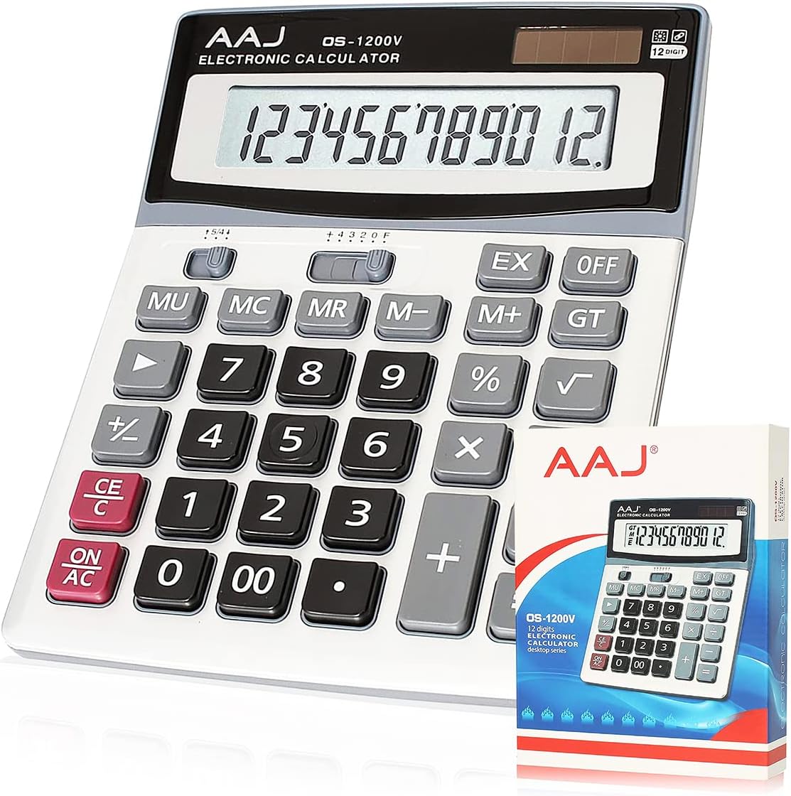 AAJ 12 Digit Desk Calculator Jumbo Large Buttons Solar Desktop Battery - Battery Included