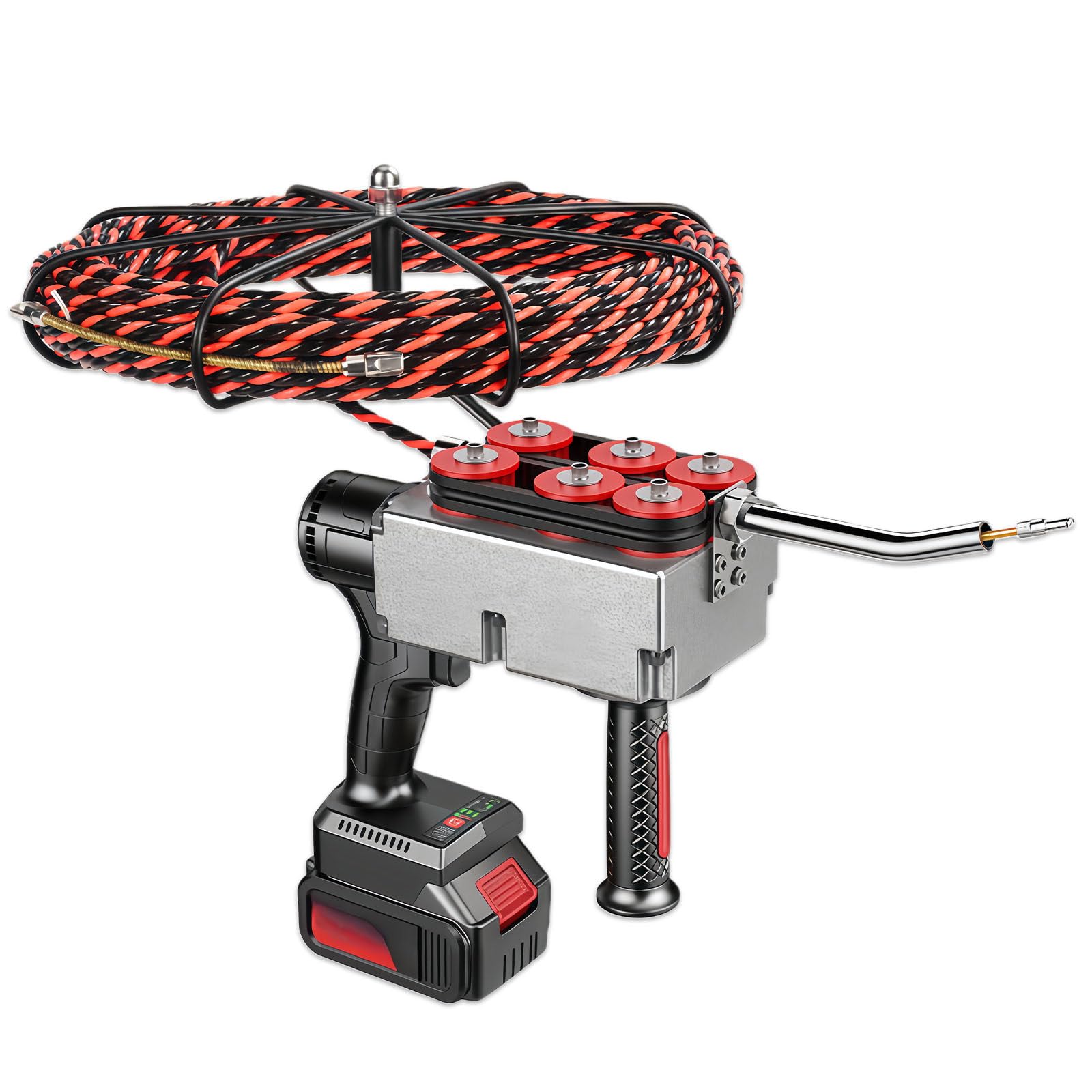 Infilatubi Elettrico Professionale 25000mah - Sonda Passacavi con Filo Triplo Acciaio 30m/15m - 40m/Min per Tubi con Multiple Curve - Utensile Edilizia/Idraulica 15m