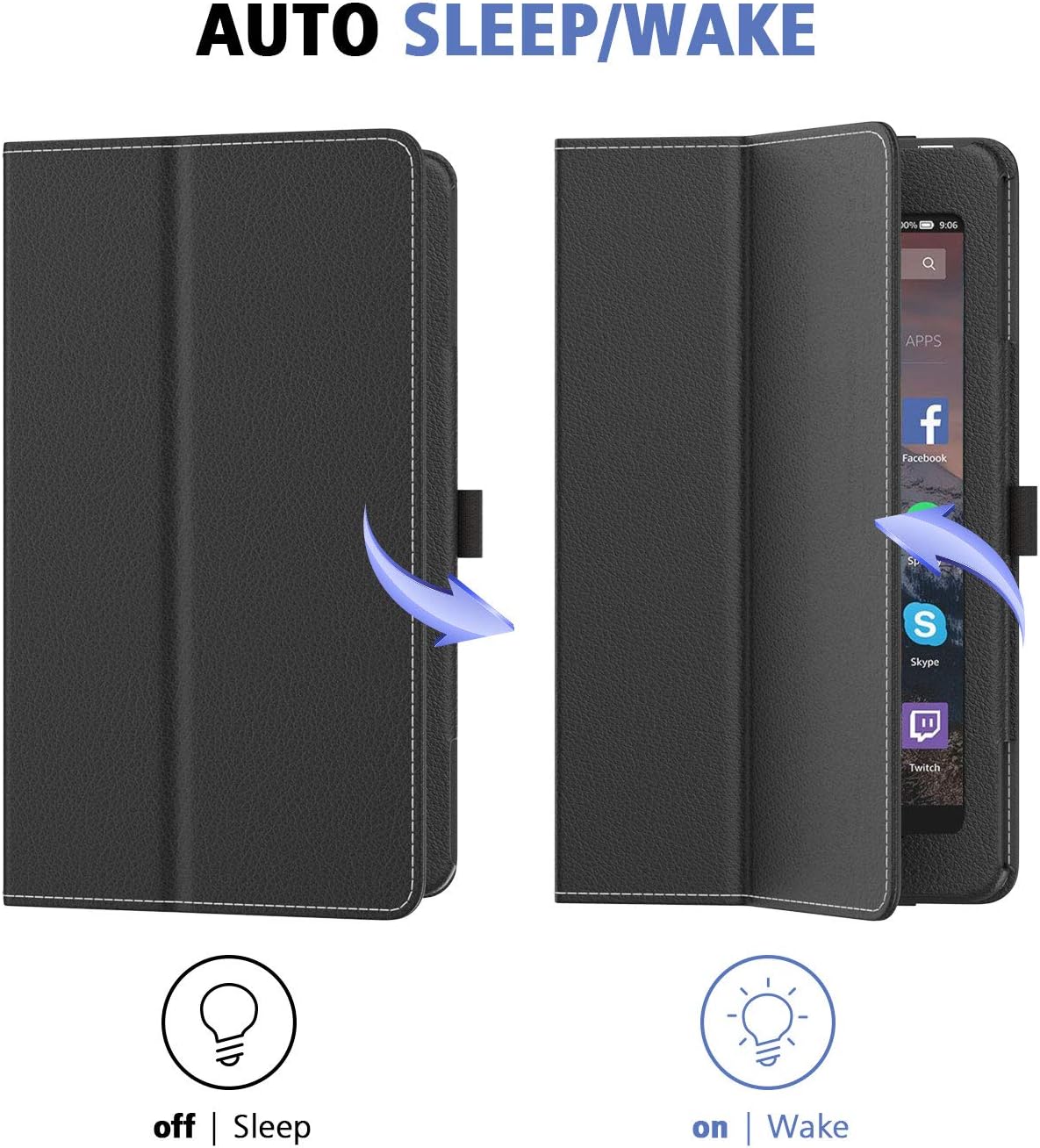 MoKo Case Fits Kindle Fire 7 Tablet (9th Generation, 2019 Release), Premium PU Leather Slim Folding Stand Shell Multiple Viewing Angles Cover with Auto Wake/Sleep - Black