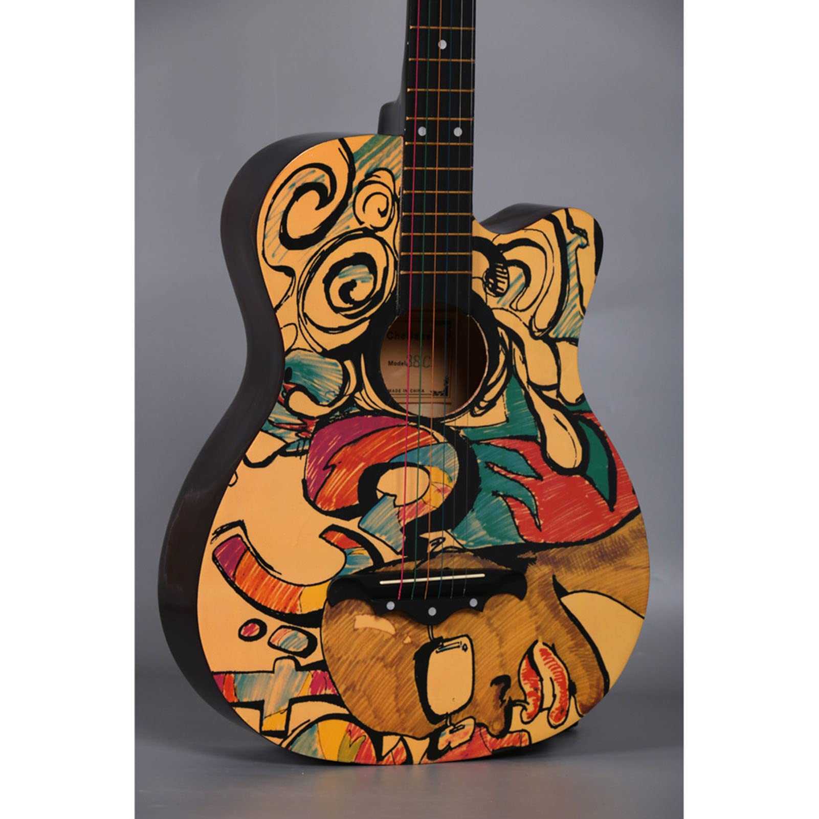 Chitarra in Legno Chitarra Acustica con Tastiera Ad Alta Densità da 38 Pollici con Motivo Graffiti Per Gli Amanti della Musica Per Principianti