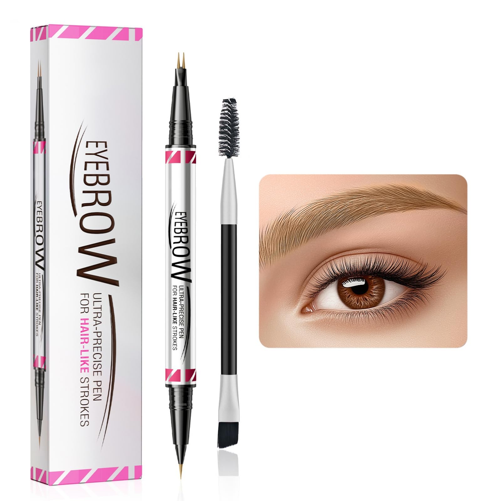 Weixinbuy Microblading Eyebrow Pen Long-lasting, 4D Waterproof Eyebrow Pencil 2-in-1