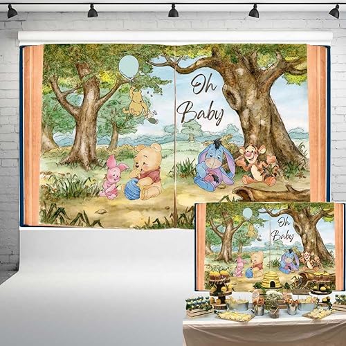 Pooh Bear - Fondo de libro gigante Oh Baby Shower para niño, decoración vintage de Baby Winnie en madera de cien acres, cartel de fiesta de primer