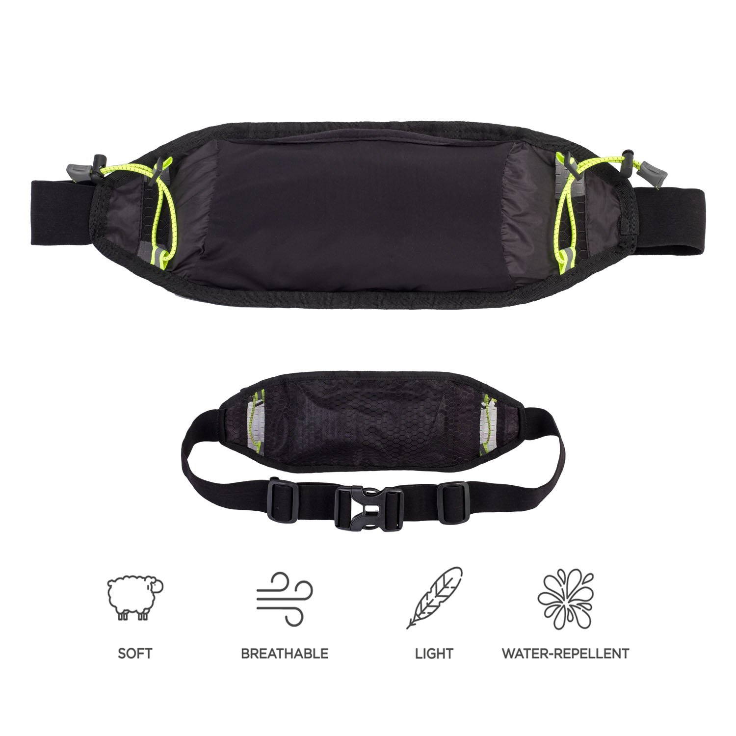 Soft Ultra Lightweight Lycra Waist Pack with Water Bottle Holder & Magnetic Buckle, Expandable Belt, for Biking, Running, Hiking, Dog Walking, Fitness, Marathon