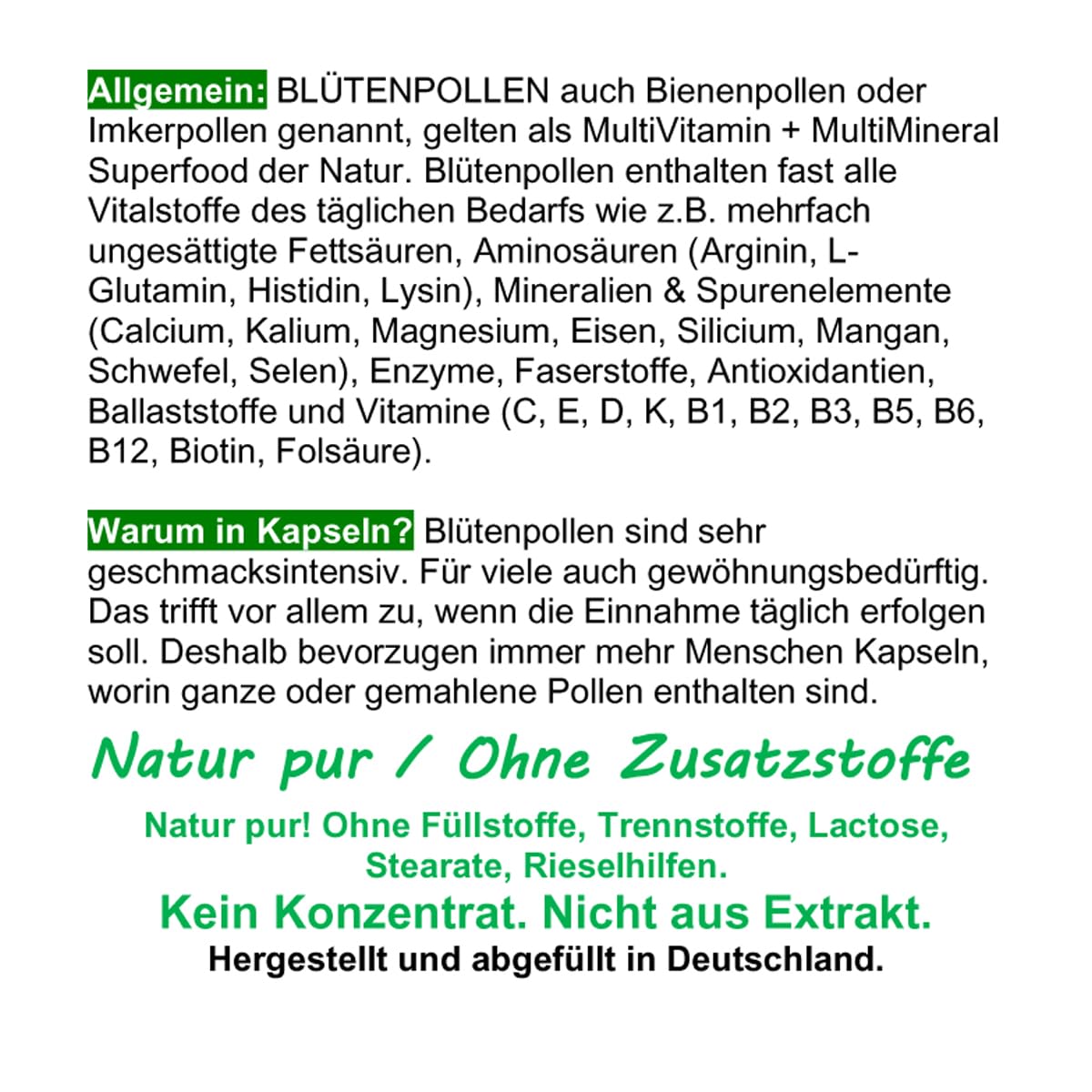 BLÜTENPOLLEN - GANZE Bienenpollen in Kapseln - MultiVitamin + MultiMineral NATUR PUR - 360 (3x120) Kapseln Imkerqualität - HOCHWIRKSAM. OHNE ZUSATZSTOFFE. 26925-3
