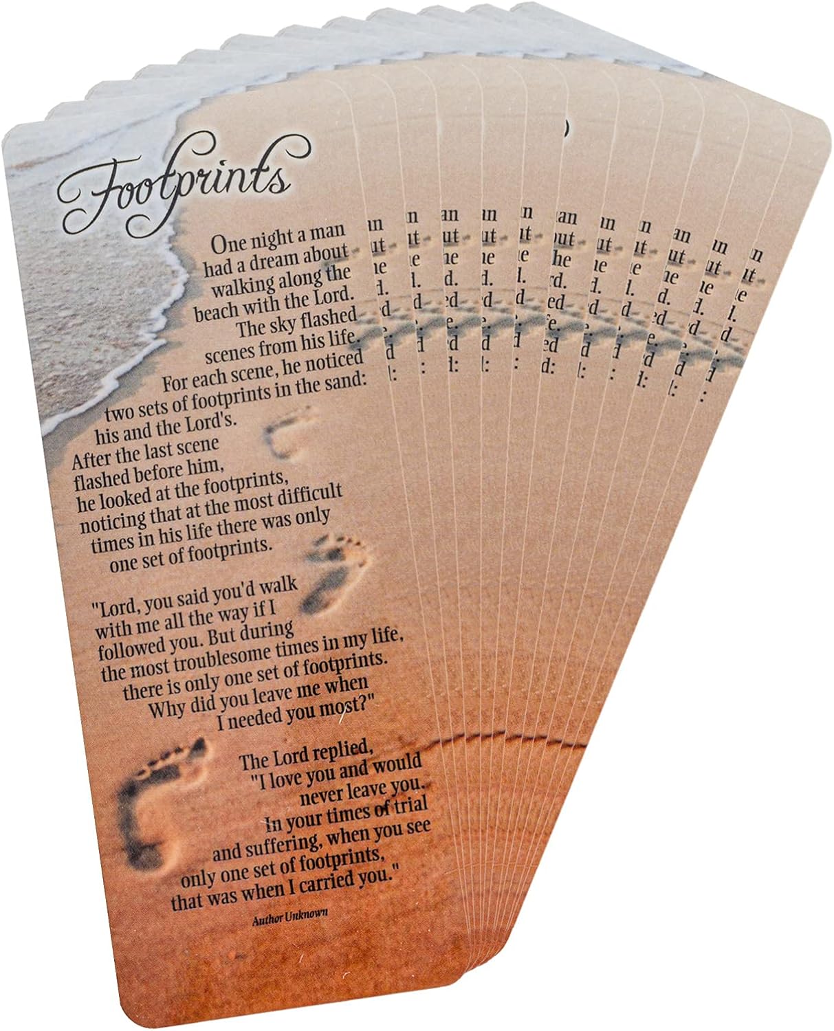 Footprints Inspirational Poem Sandy Waves Cardstock Bookmarks, Pack of 12