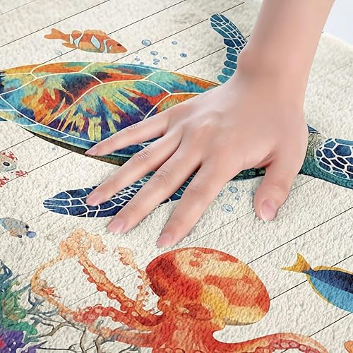 Miniatura 5 de Erosebridal Alfombras de ducha antideslizantes con diseño de tortugas marinas, lindas alfombras de baño de medusas de pulpo, coloridas alfombras de