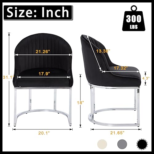Miniatura 3 de Juego de 2 sillas de comedor de terciopelo, sillas de comedor tapizadas con patas de metal plateado, sillas auxiliares modernas para cocina, silla