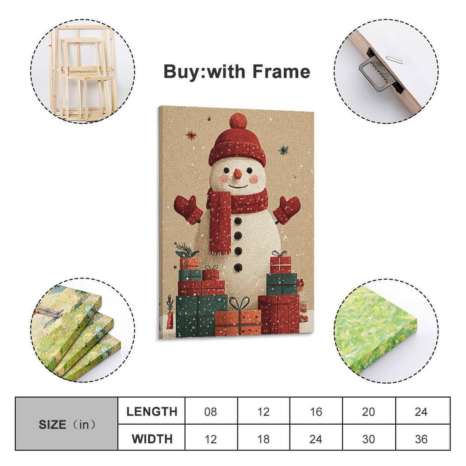 CWLLOG Stampe artistiche da parete su tela, poster natalizio con pupazzo di neve con regali, stile traboccante, giocoso, festival, decorazione moderna per soggiorno e camera da letto, 40 x 60 cm