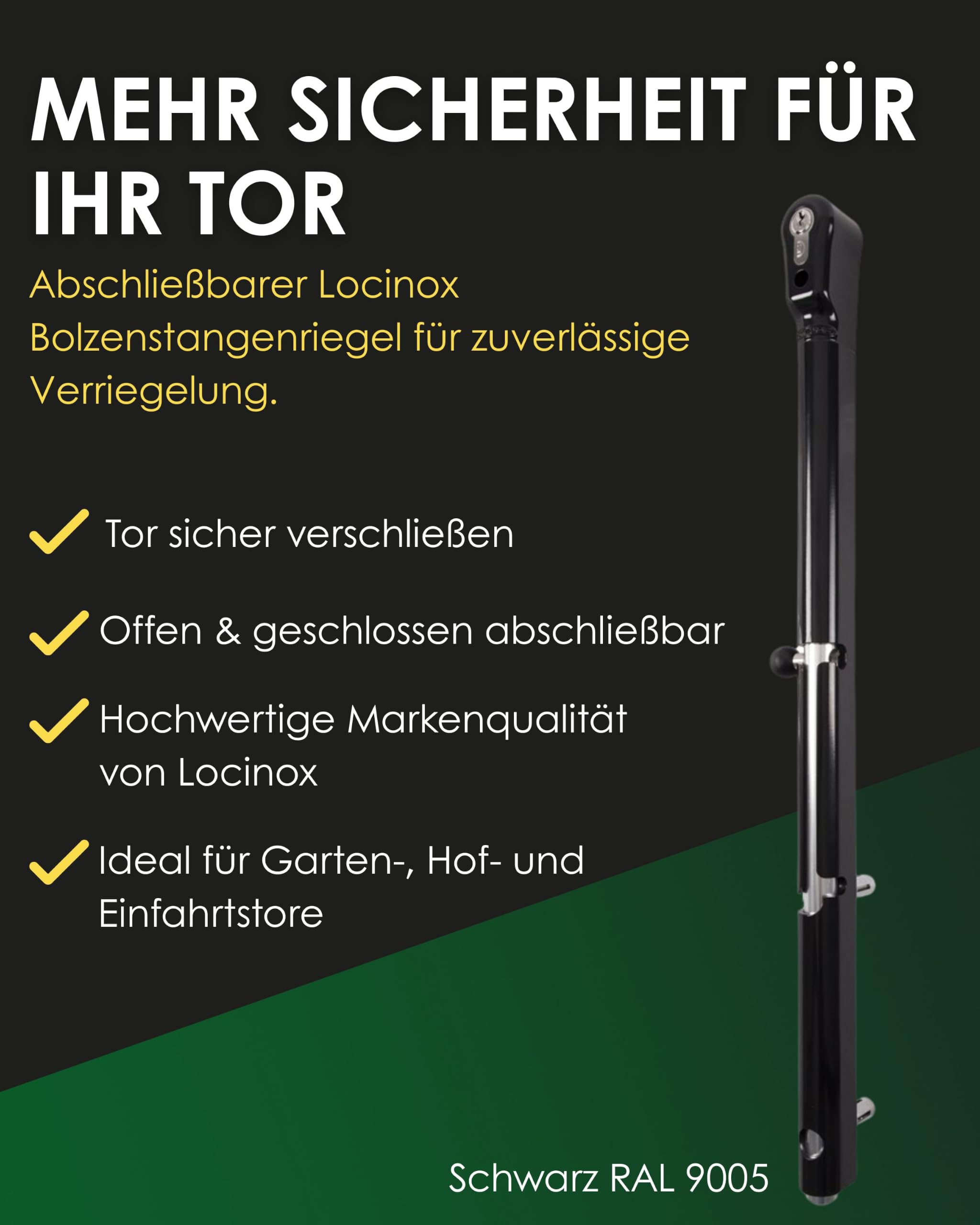 LOCINOX KEYDROP Bolzenstangenriegel abschließbar RAL 9005 Schwarz